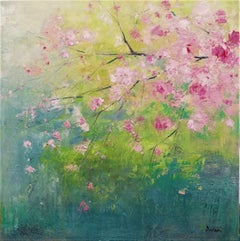 "Spring Emotion II" 60x60cm oil on canvas cherry blossoms spring flowers hope 