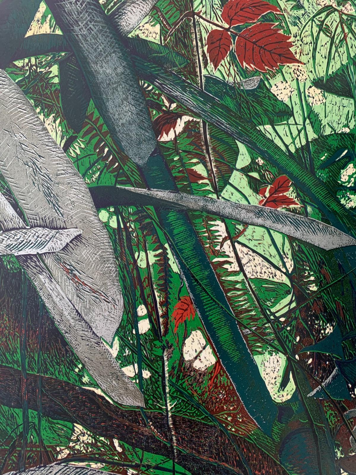 Forest 9 - Contemporary Linocut, Flora, Nature, Polish artist, Young art - Print by Marta Garbaczewska