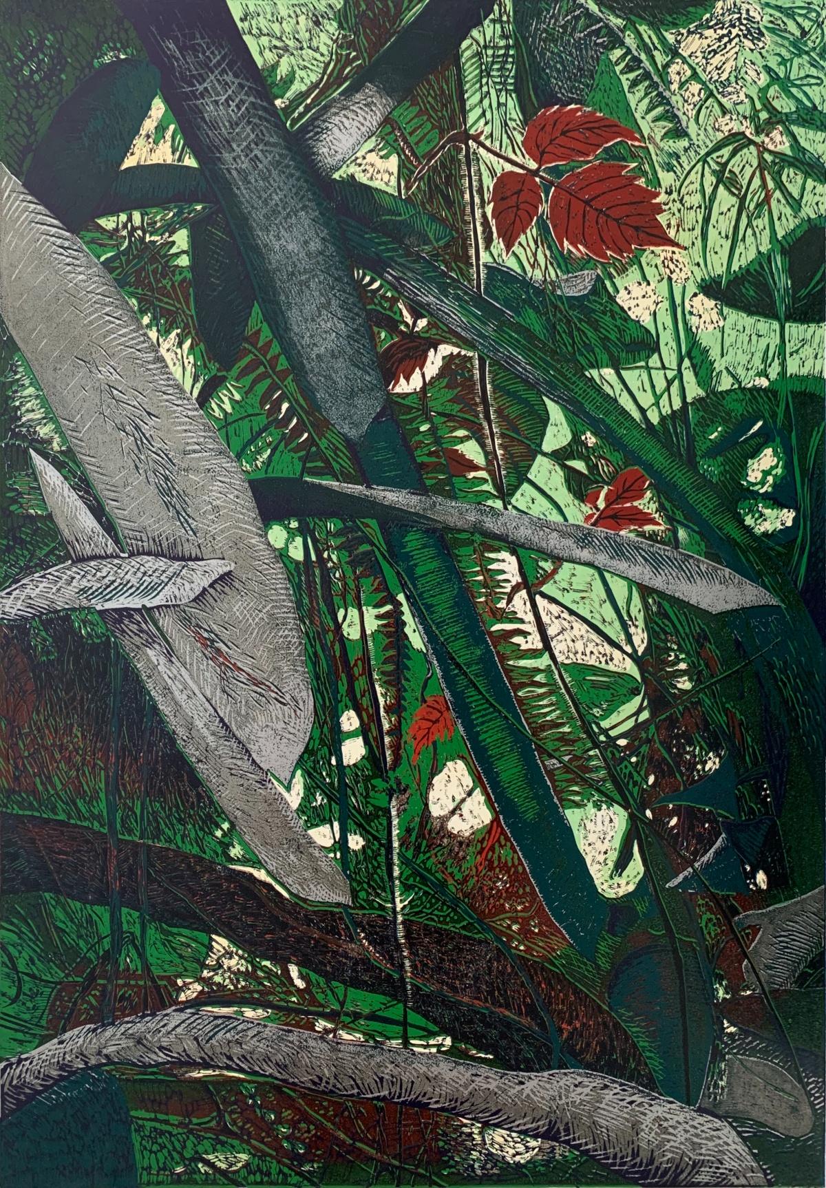 Marta Garbaczewska Figurative Print - Forest 9 - Contemporary Linocut, Flora, Nature, Polish artist, Young art