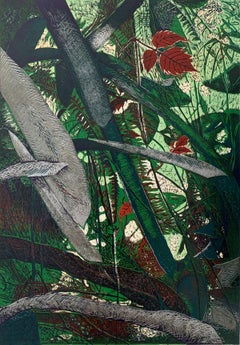 Forest 9 - Zeitgenössisches Linocut, Flora, Natur, polnische Künstlerin, junge Kunst