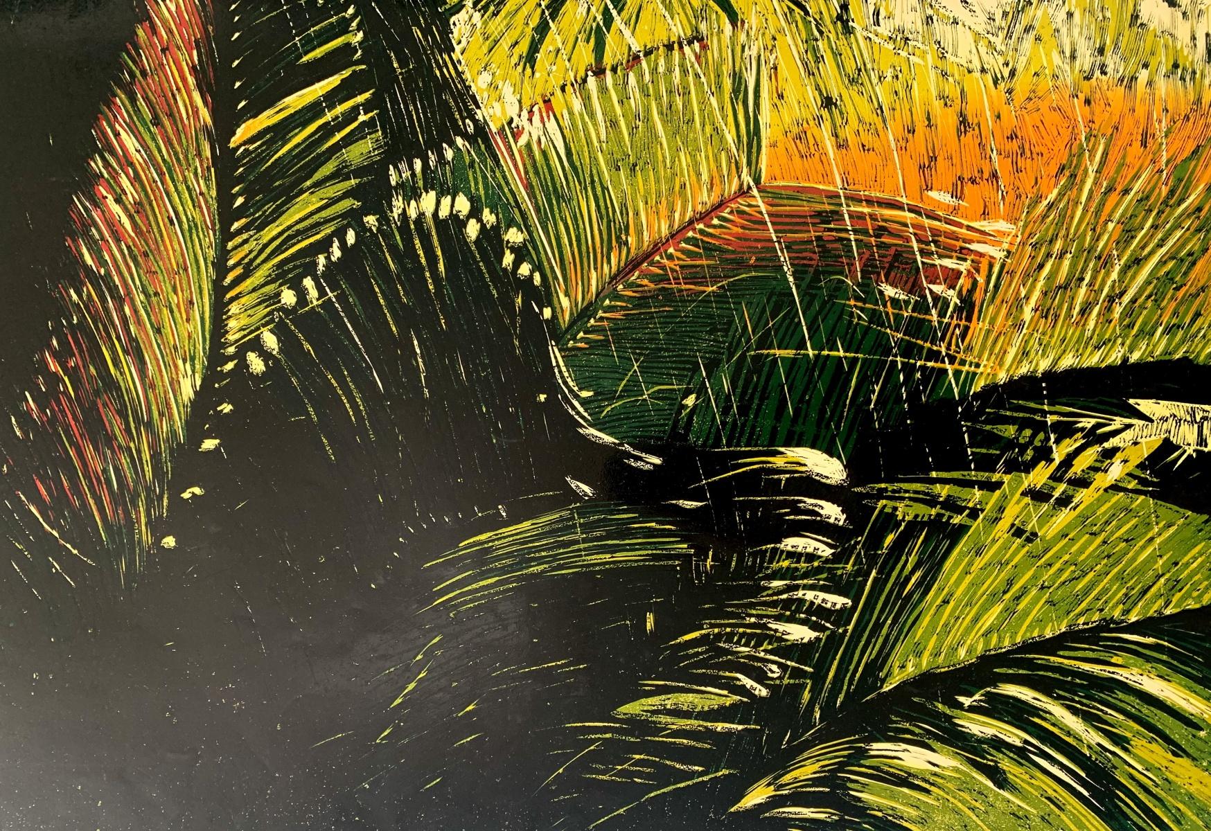 Bosque - Linograbado contemporáneo, Flora, Naturaleza, Artista polaco, Arte joven - Print de Marta Garbaczewska