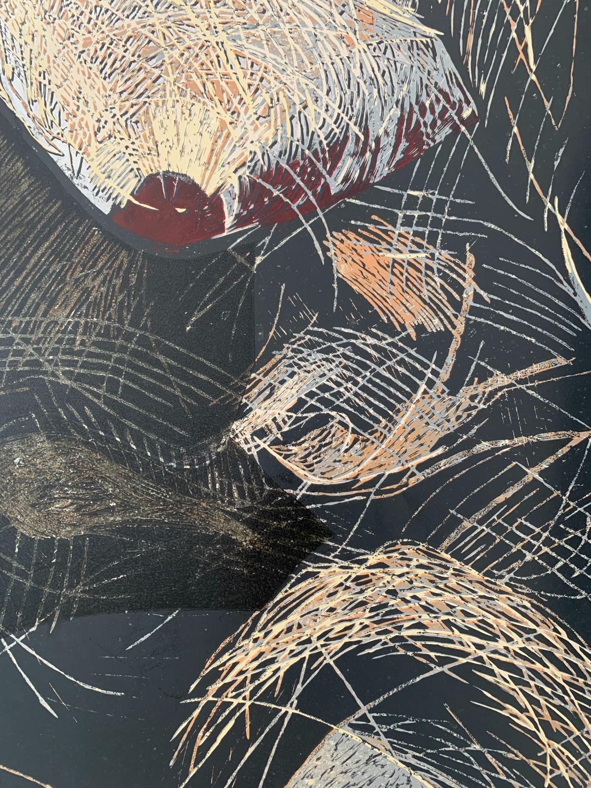 Desnudo 6. Figurativo y abstracto contemporáneo Linograbado, artista polaco - Print de Marta Garbaczewska