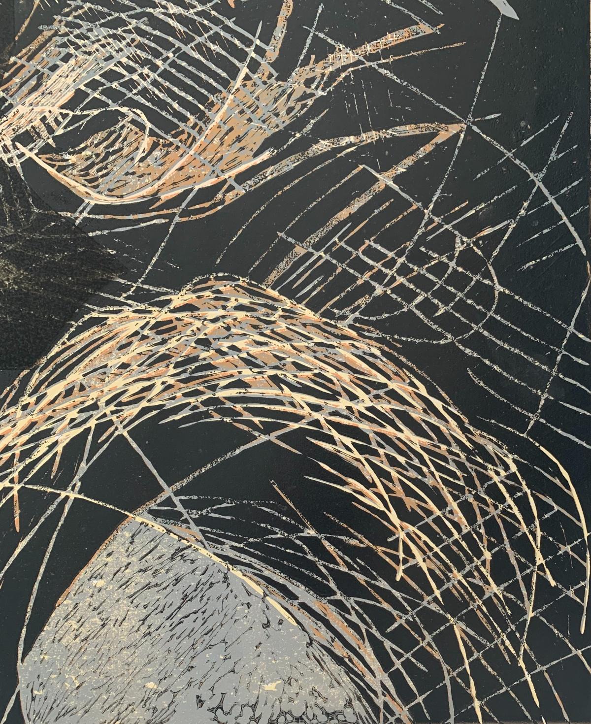 Desnudo 6. Figurativo y abstracto contemporáneo Linograbado, artista polaco - Print Contemporáneo de Marta Garbaczewska