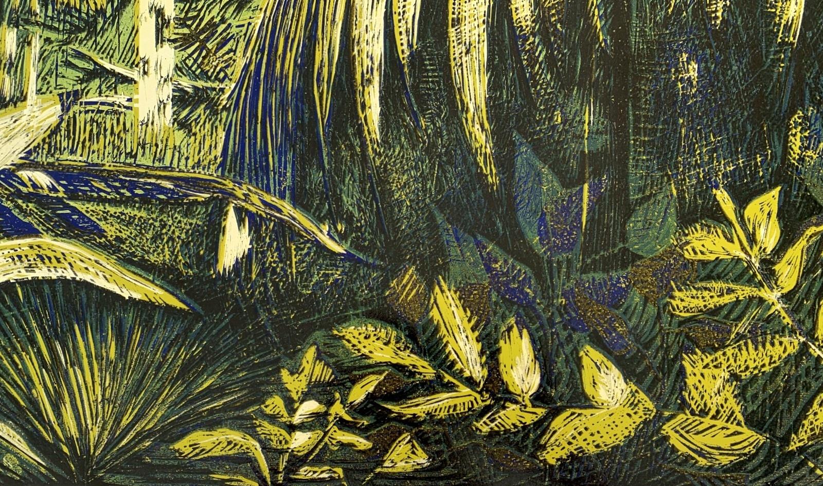 Woods 2 - Zeitgenössisches Linocut, Flora, Natur, polnische Kunst, junge Kunst (Schwarz), Figurative Print, von Marta Garbaczewska