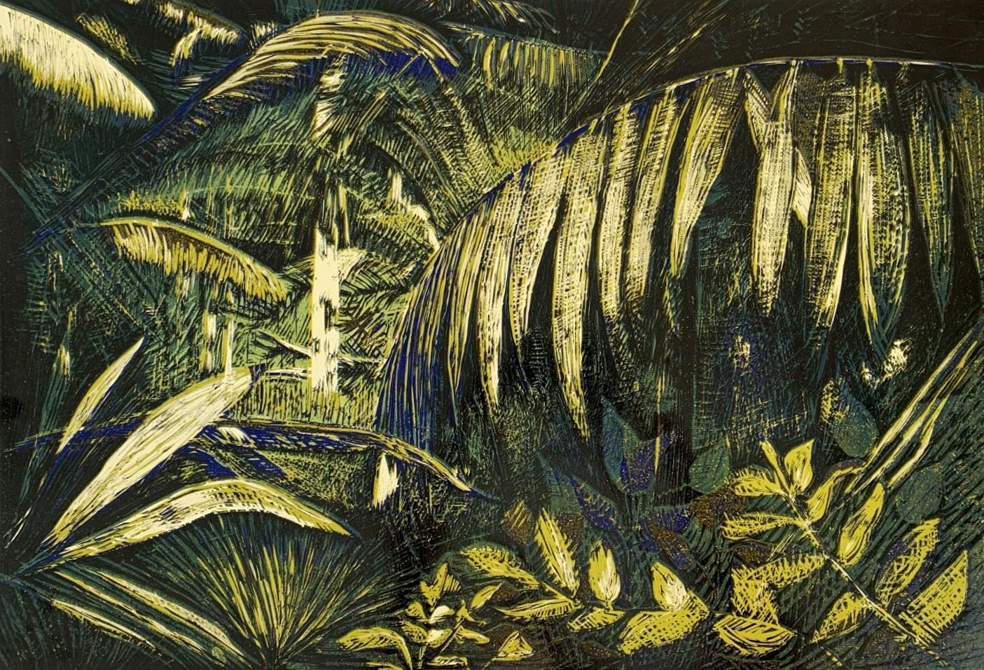 Marta Garbaczewska Figurative Print – Woods 2 - Zeitgenössisches Linocut, Flora, Natur, polnische Kunst, junge Kunst