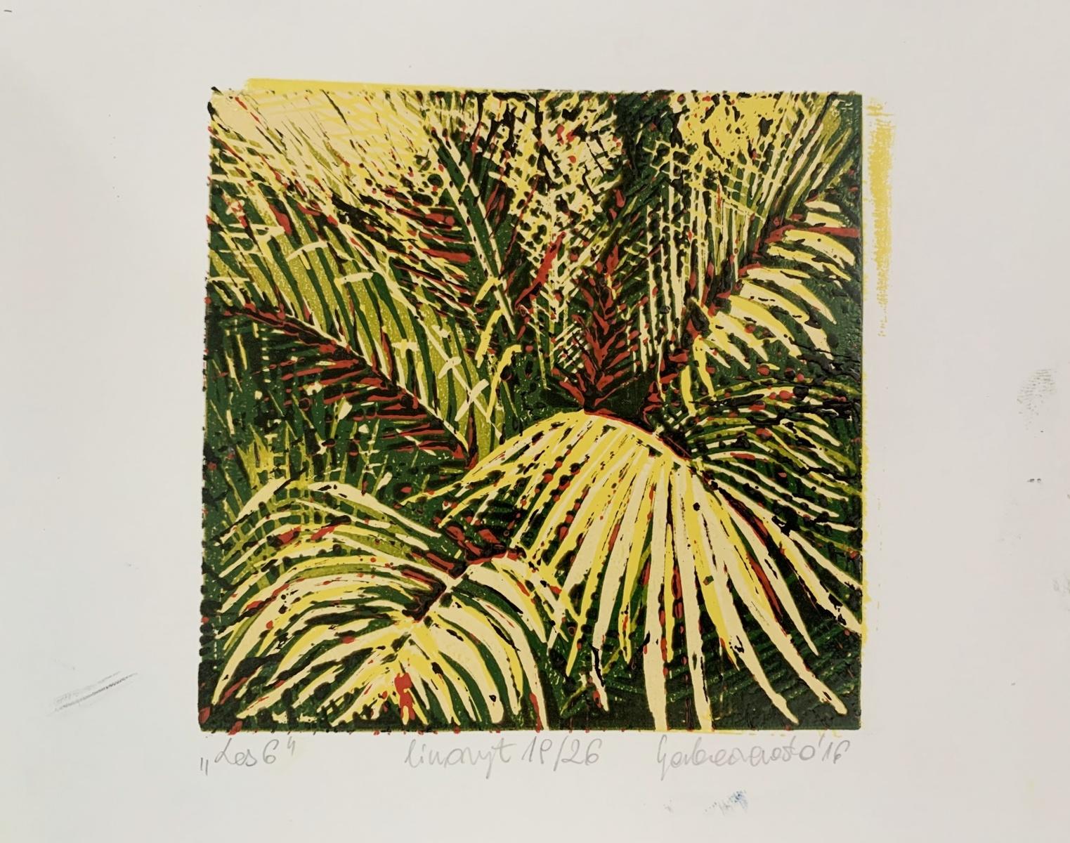 Woods 7 - Linograbado contemporáneo, Flora, Naturaleza, Artista polaco, Arte joven - Print de Marta Garbaczewska