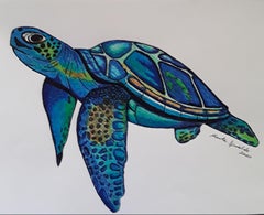 Blue Turtle, Mixed Media on Paper