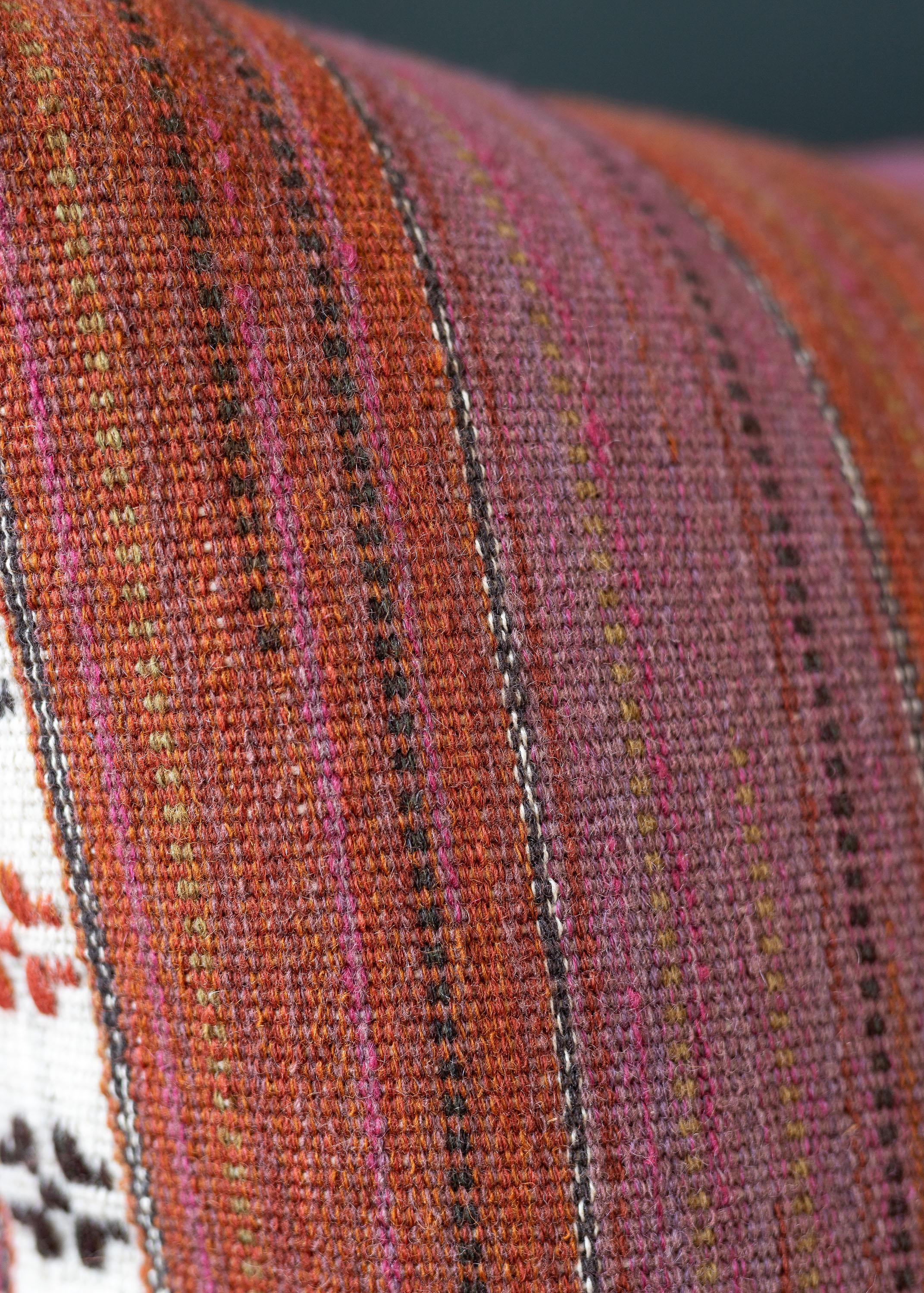 Handwoven tapestry as a decorative pillow, designed by Märta Måås-Fjetterström in 1924. 

Woven in wool on a wool warp by artisan weaver Gunnel Andersson at the Märta Måås-Fjetterström studio in Båstad, Sweden, . 


