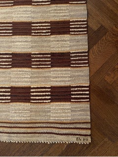 Märta Måås-fjetterström “Schackrutig Brun” Brown Grid Carpet Signed Ab Mmf Bn