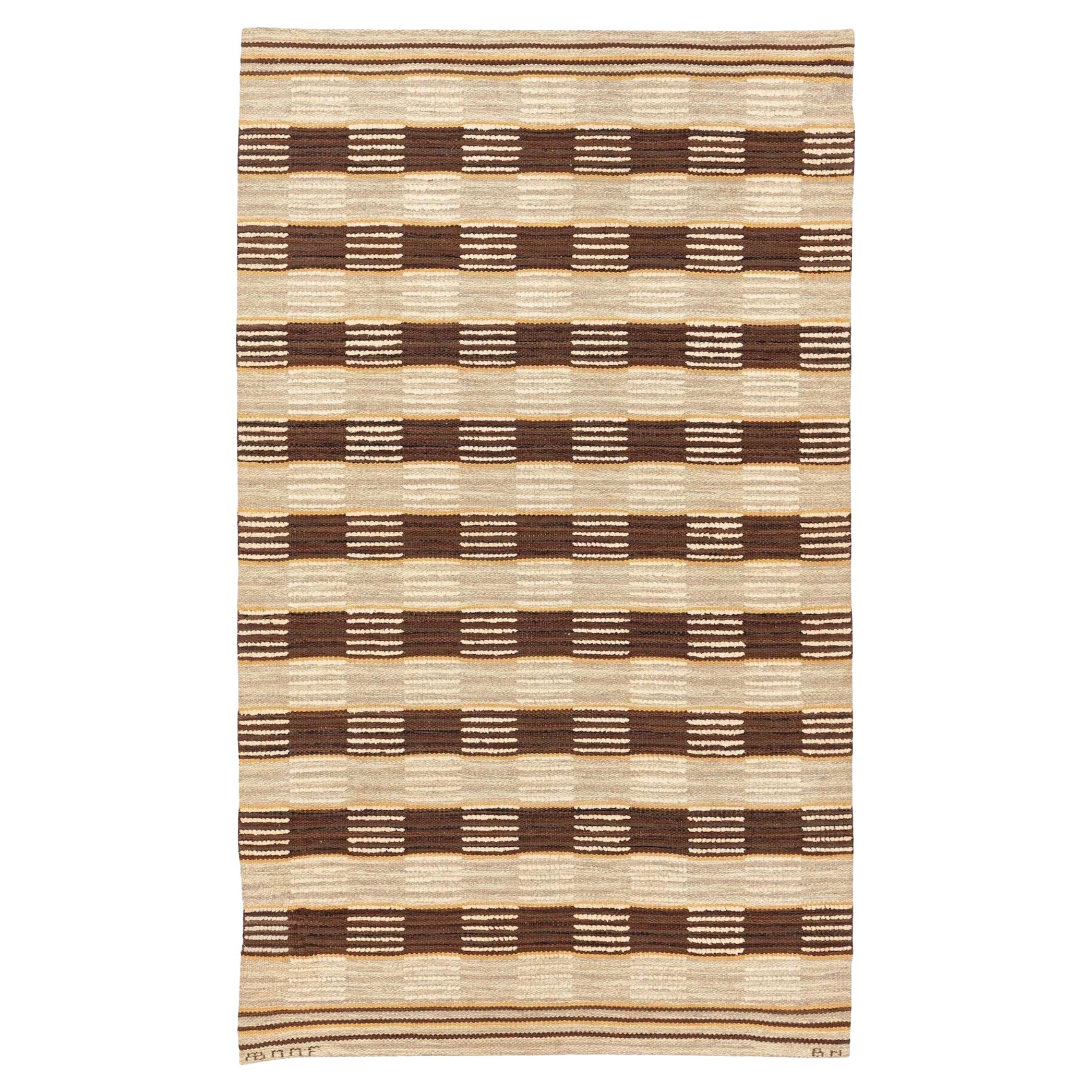 Märta Måås-Fjetterström Schackrutig Brun Brown Grid Carpet signiert AB MMF BN im Angebot