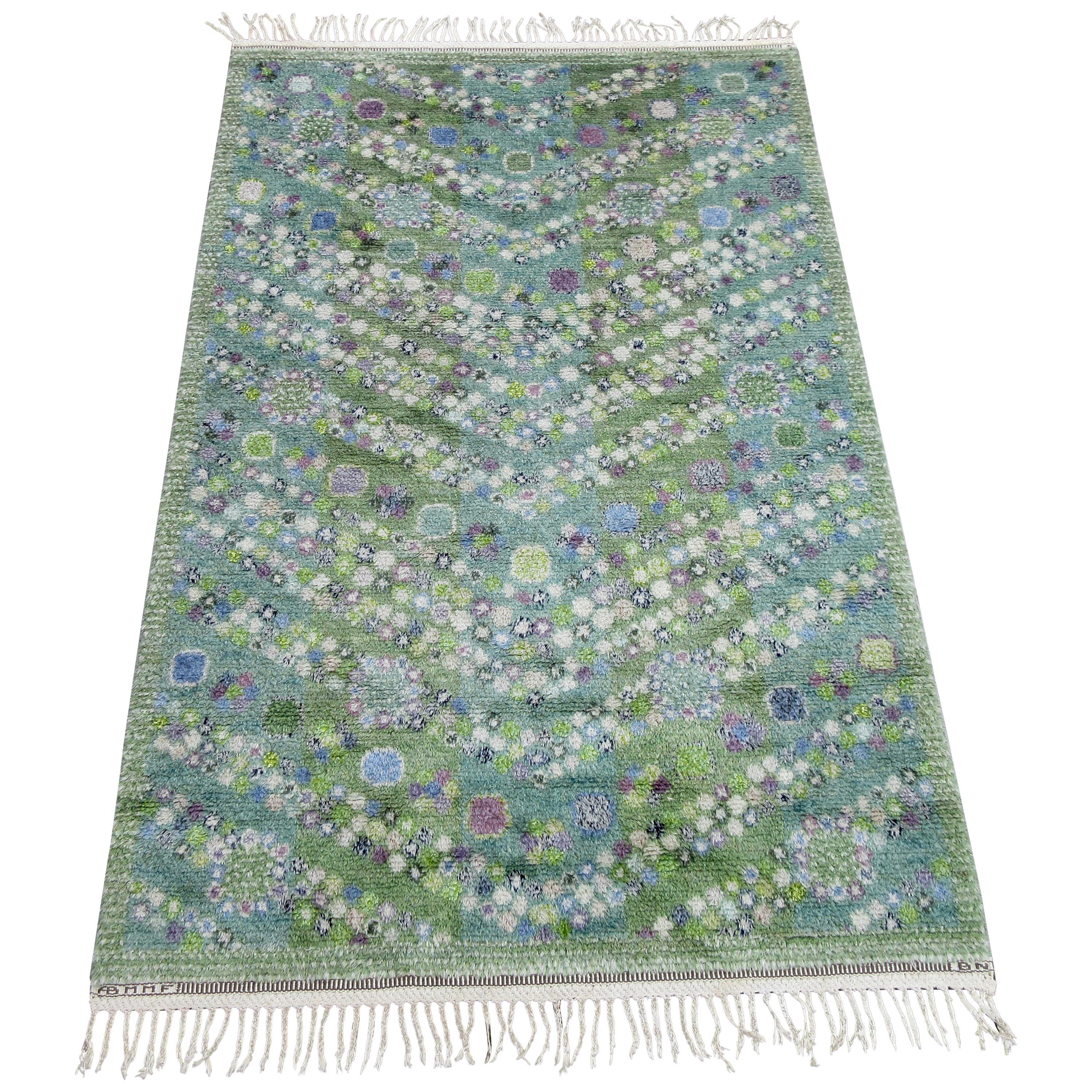 Märta Måås-Fjetterström Violetta Grön Vintage Rug Signed AB MMF BN