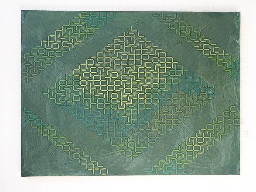 Tabula Rasa (greens) - Abstract Geometric Mixed Media Art by Marta Marcé