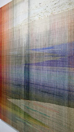 Risveglio I -   Quadro di paesaggio tessuto a mano, opera d'arte moderna dipinta e tessuta