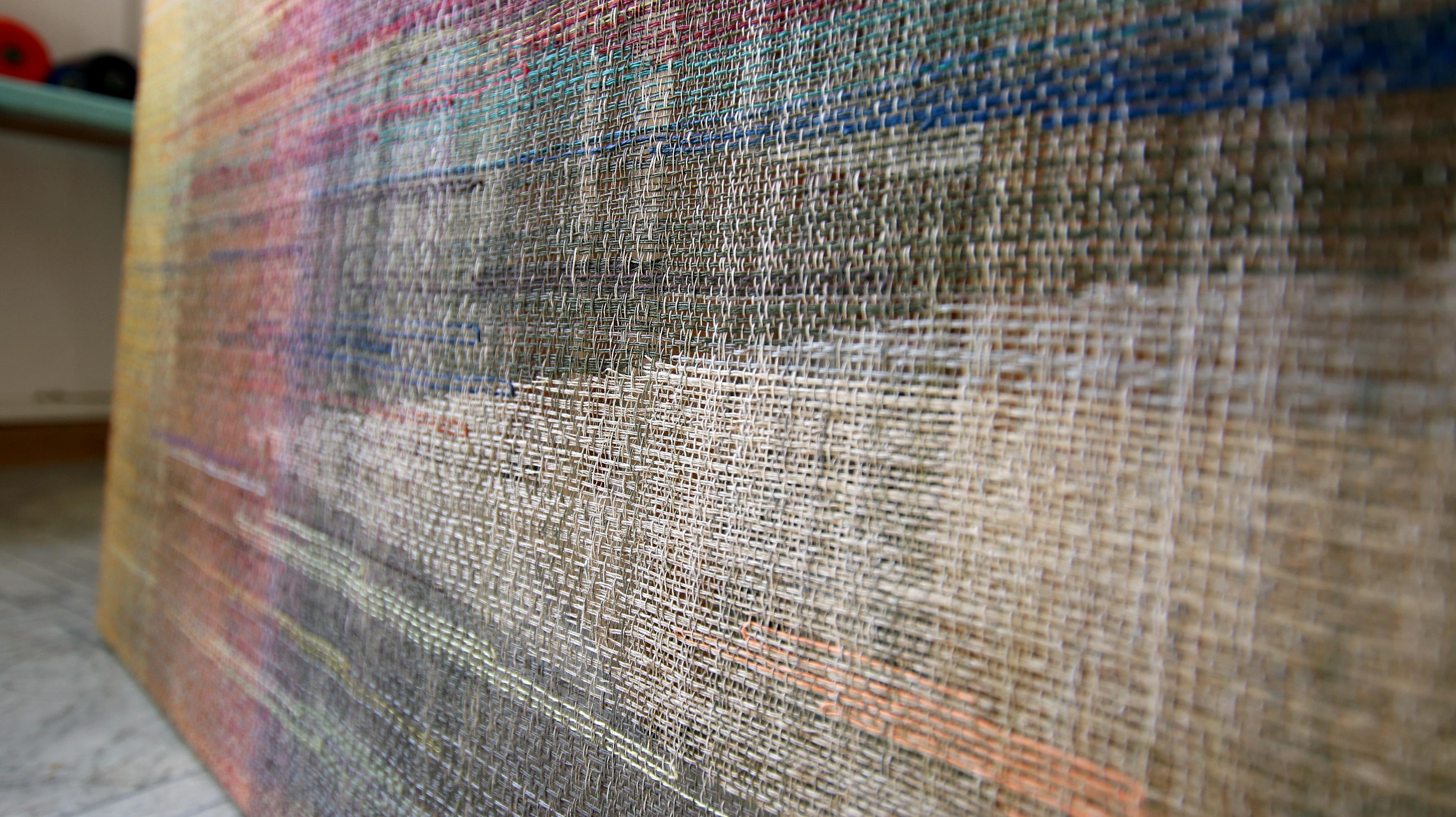 Awakening III -   Handwoven Landscape Painting, Modern Painted and Woven Artwork 1