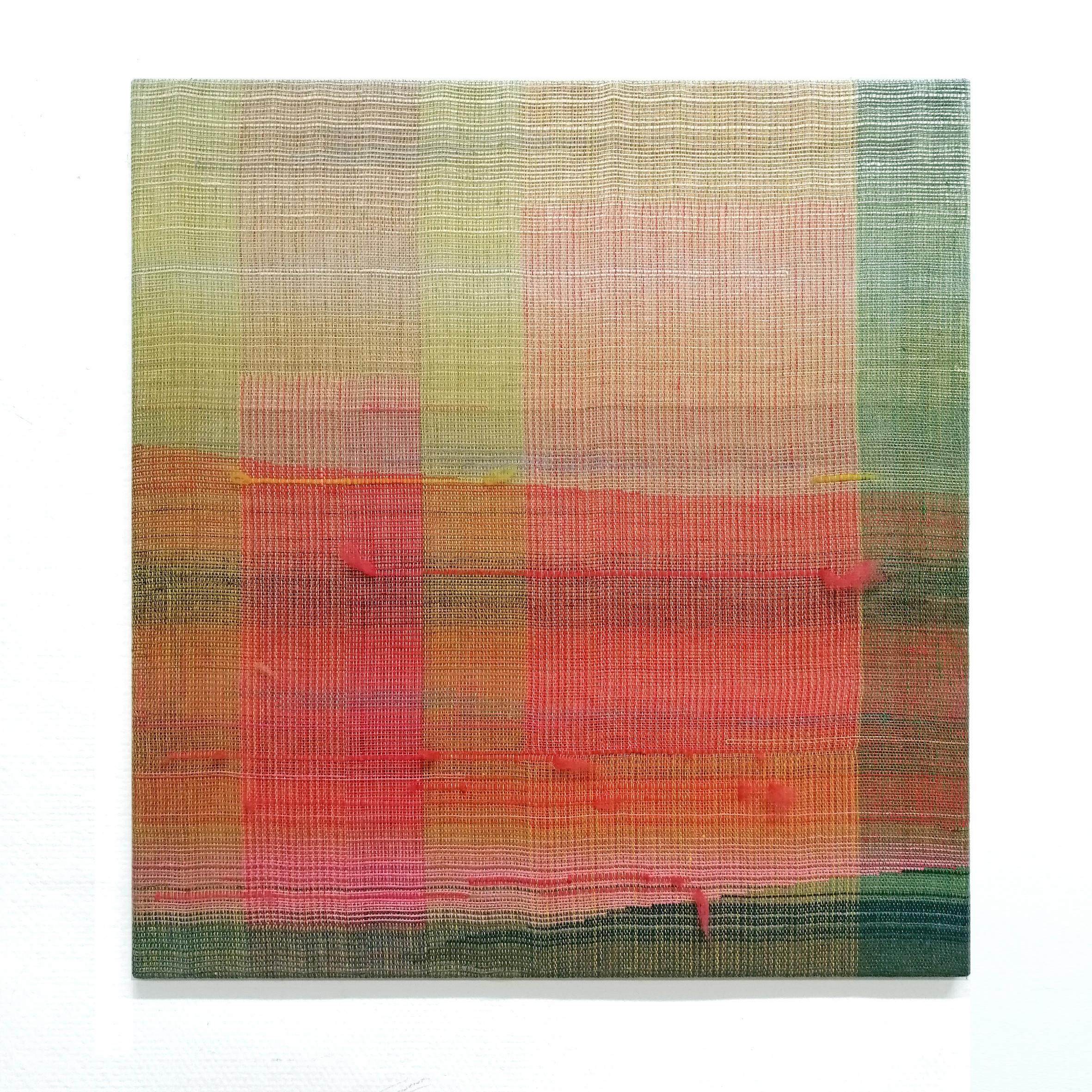 Between the Landscape and Geometry I - Modern Woven and Painted Abstract Artwork - Painting by Marta Pokojowczyk