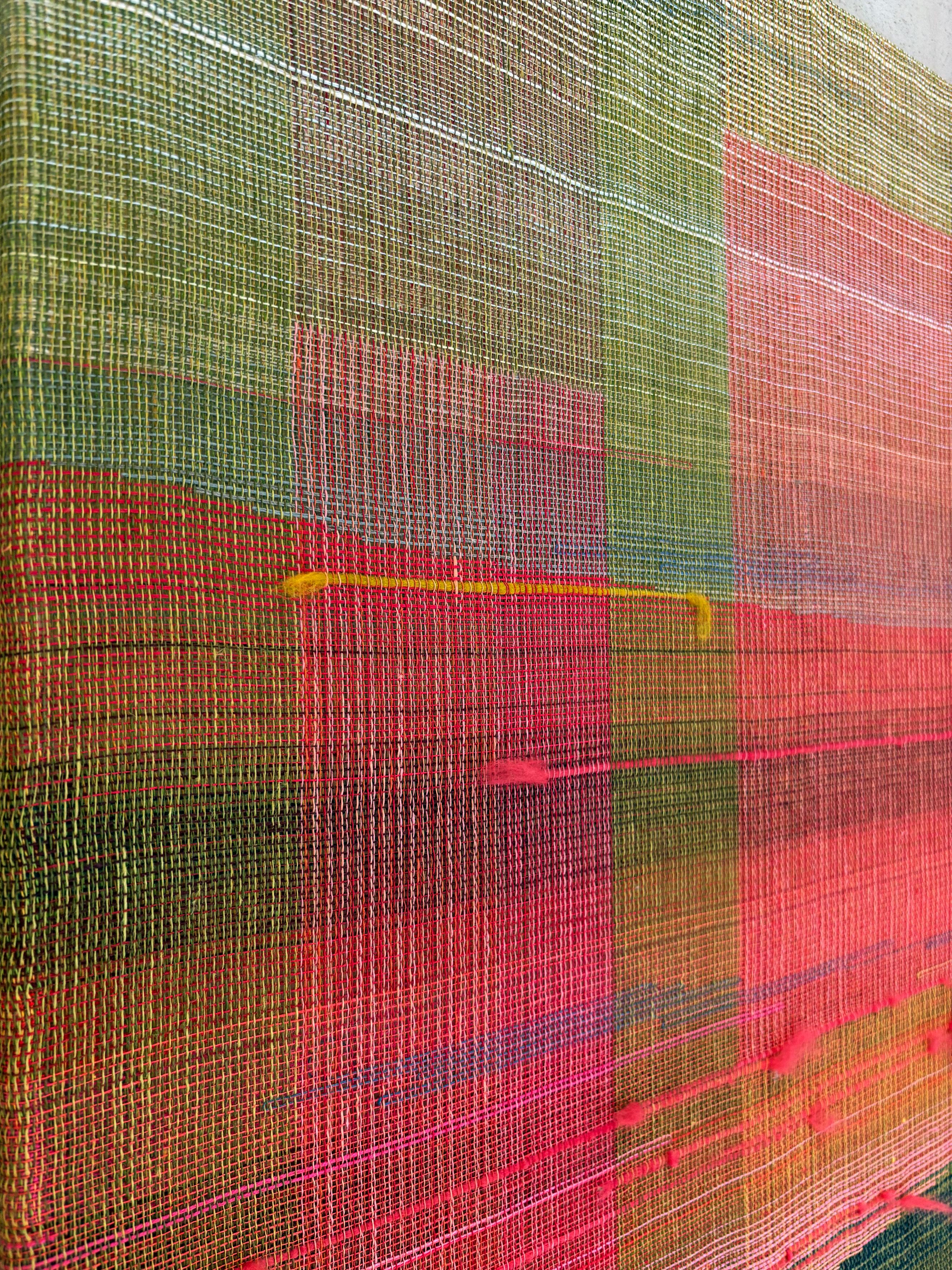 Between the Landscape and Geometry I - Modern Woven and Painted Abstract Artwork - Brown Abstract Painting by Marta Pokojowczyk