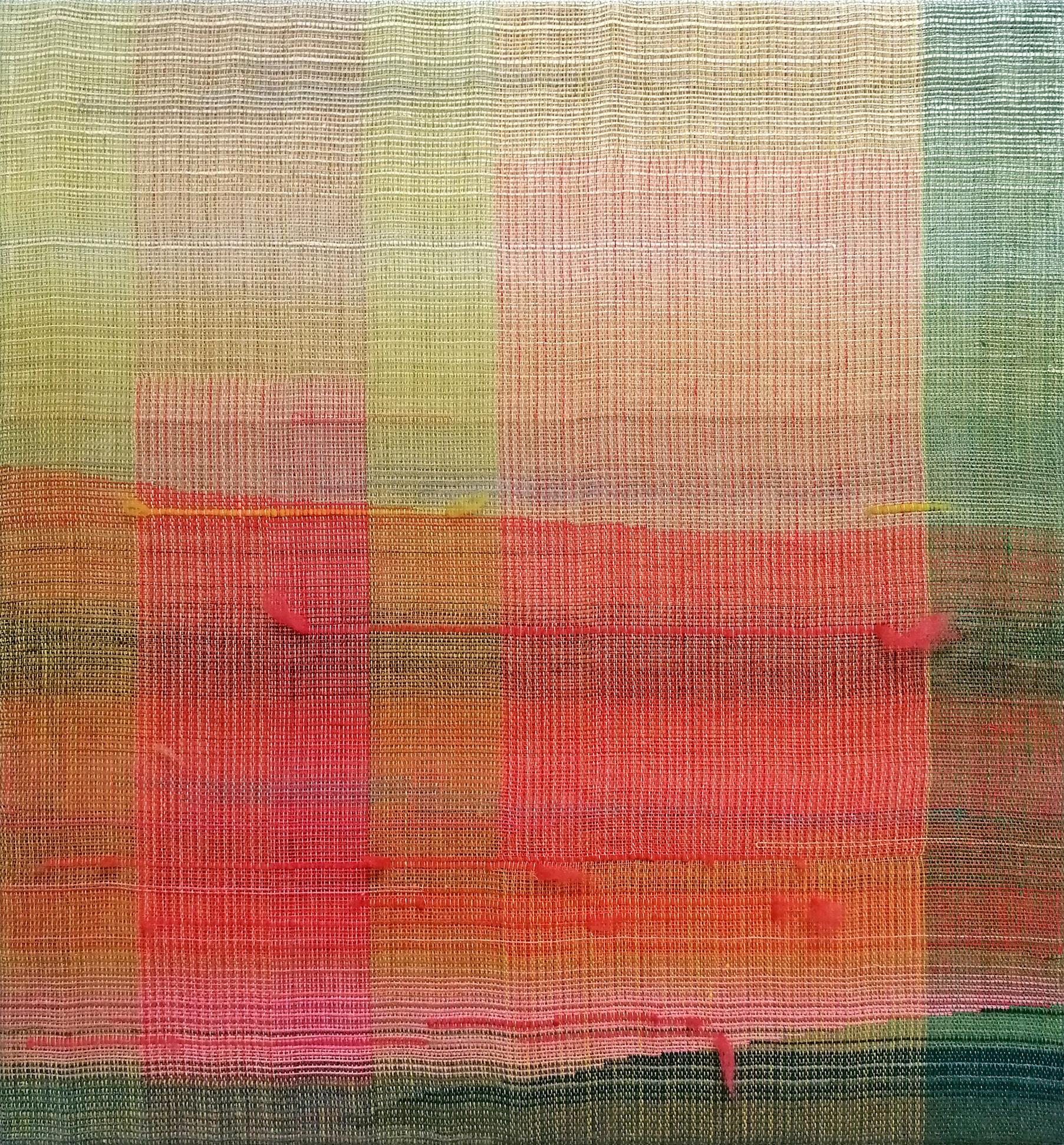 Between the Landscape and Geometry I - Modern Woven and Painted Abstract Artwork