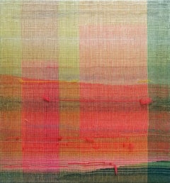 Between the Landscape and Geometry I - Modern Woven and Painted Abstract Artwork