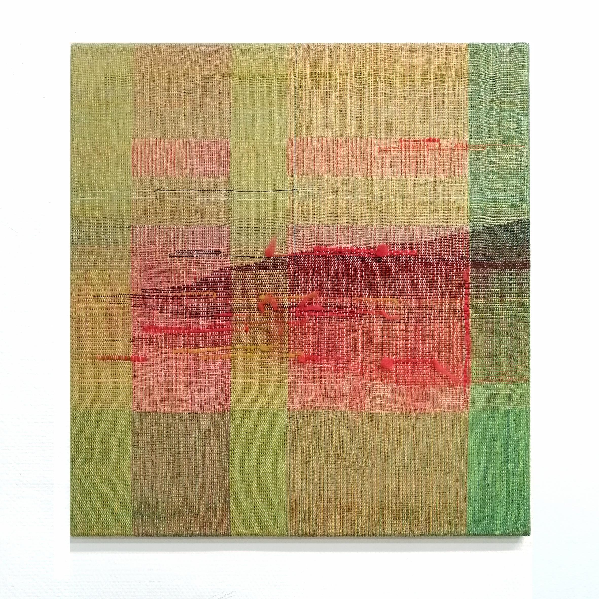 Between the Landscape and Geometry - Modern Woven and Painted Abstract Artwork - Painting by Marta Pokojowczyk
