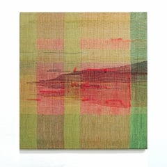 Entre le paysage et la géométrie - Œuvre d'art abstraite moderne tissée et peinte