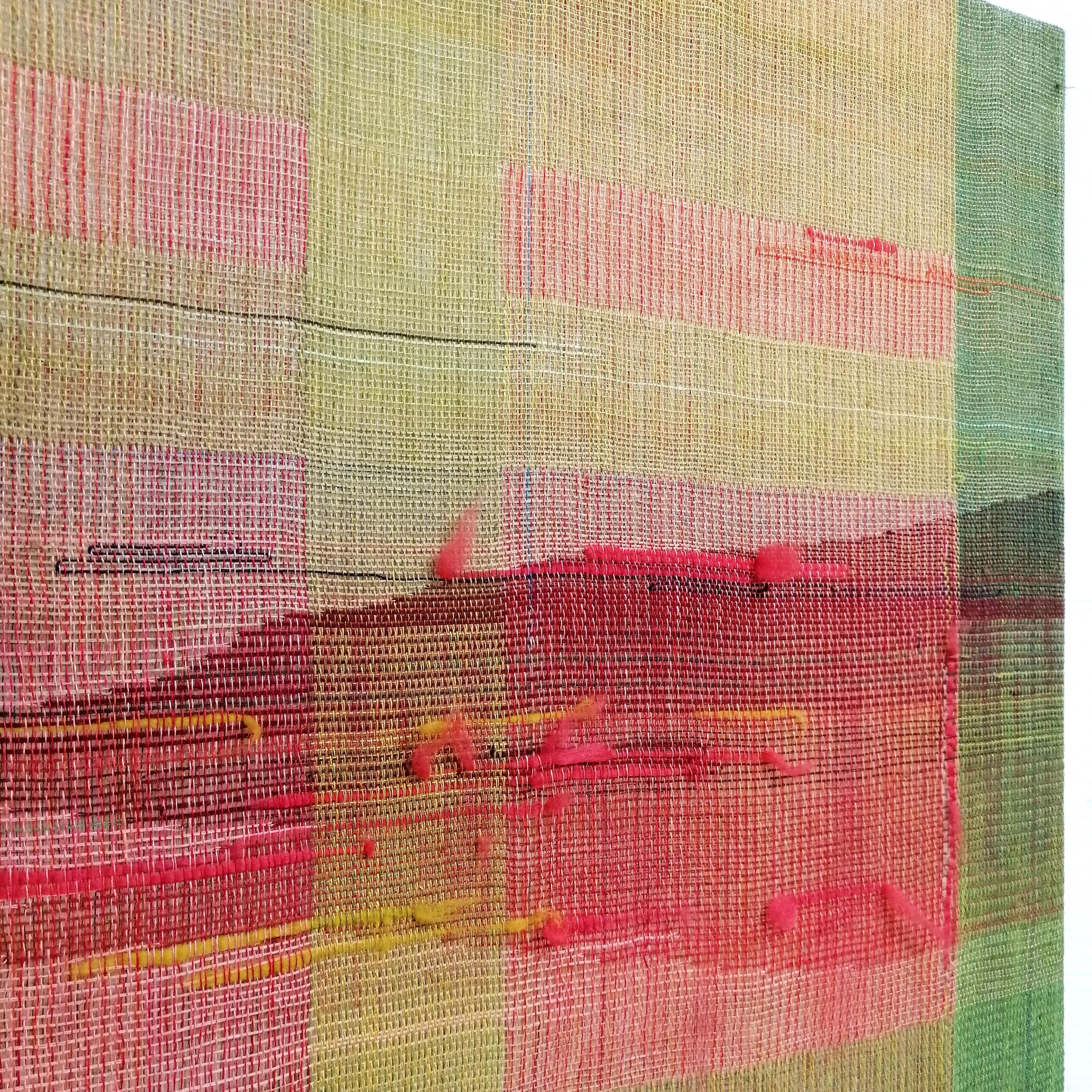 Between the Landscape and Geometry - Modern Woven and Painted Abstract Artwork - Contemporary Painting by Marta Pokojowczyk