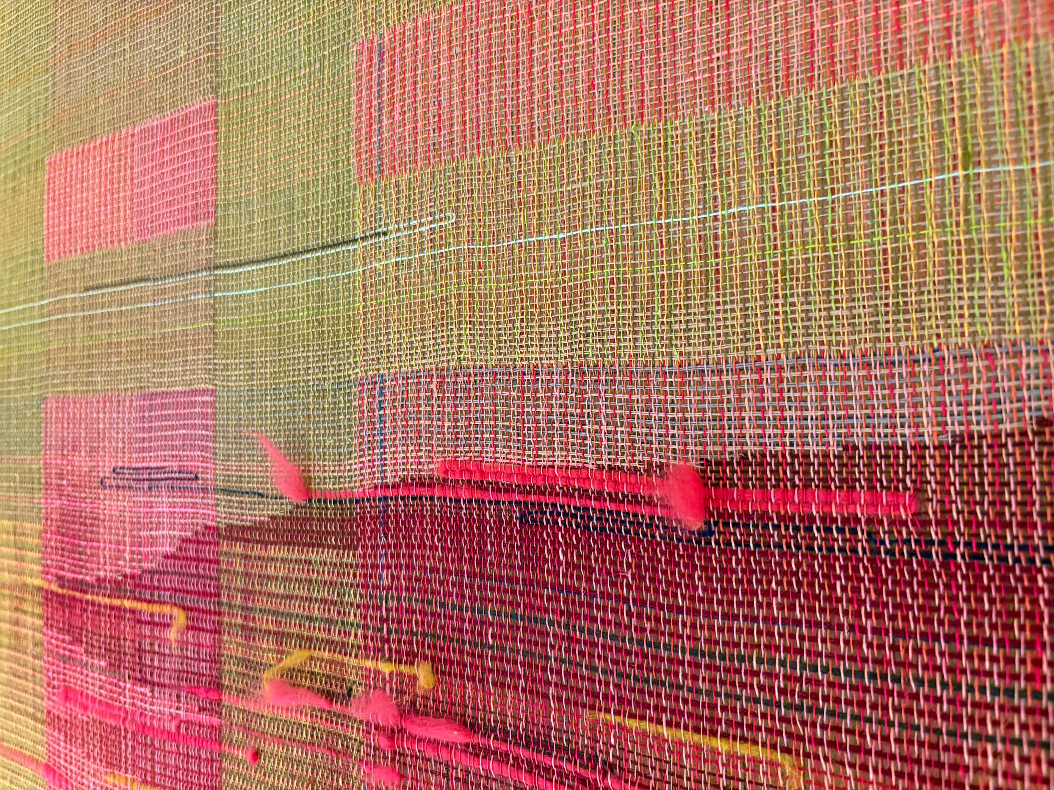 Between the Landscape and Geometry - Modern Woven and Painted Abstract Artwork For Sale 1