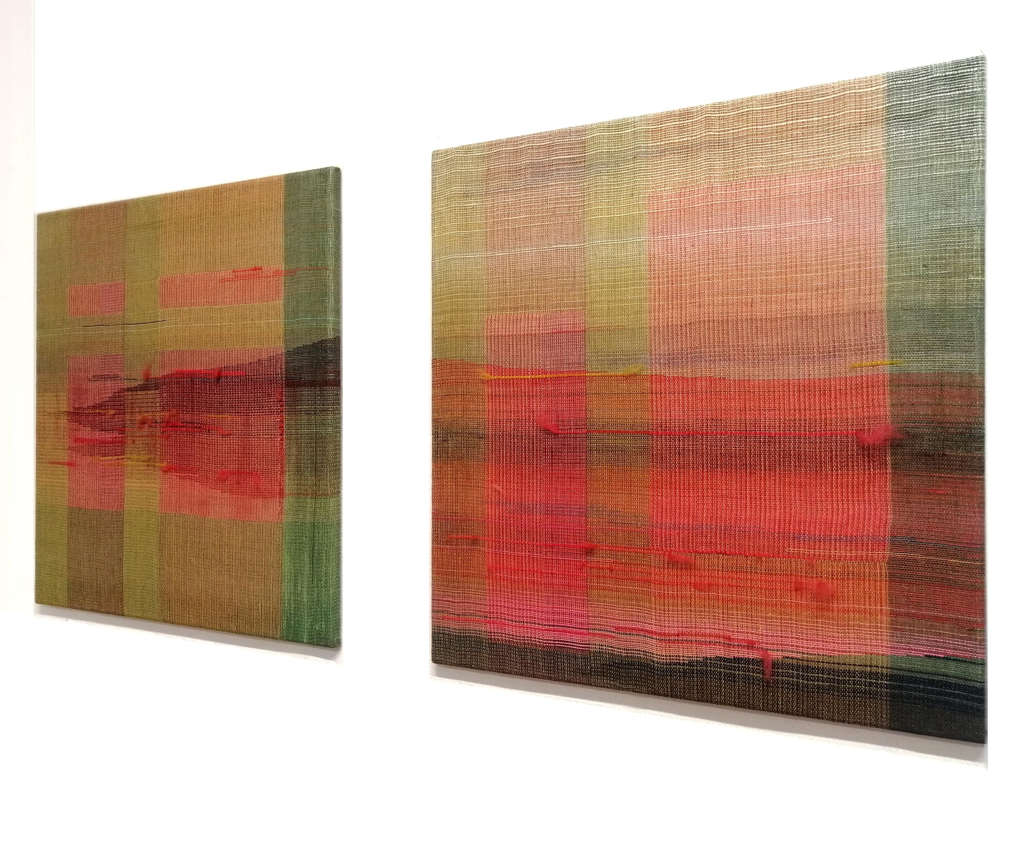 Between the Landscape and Geometry - Modern Woven and Painted Abstract Artwork For Sale 3