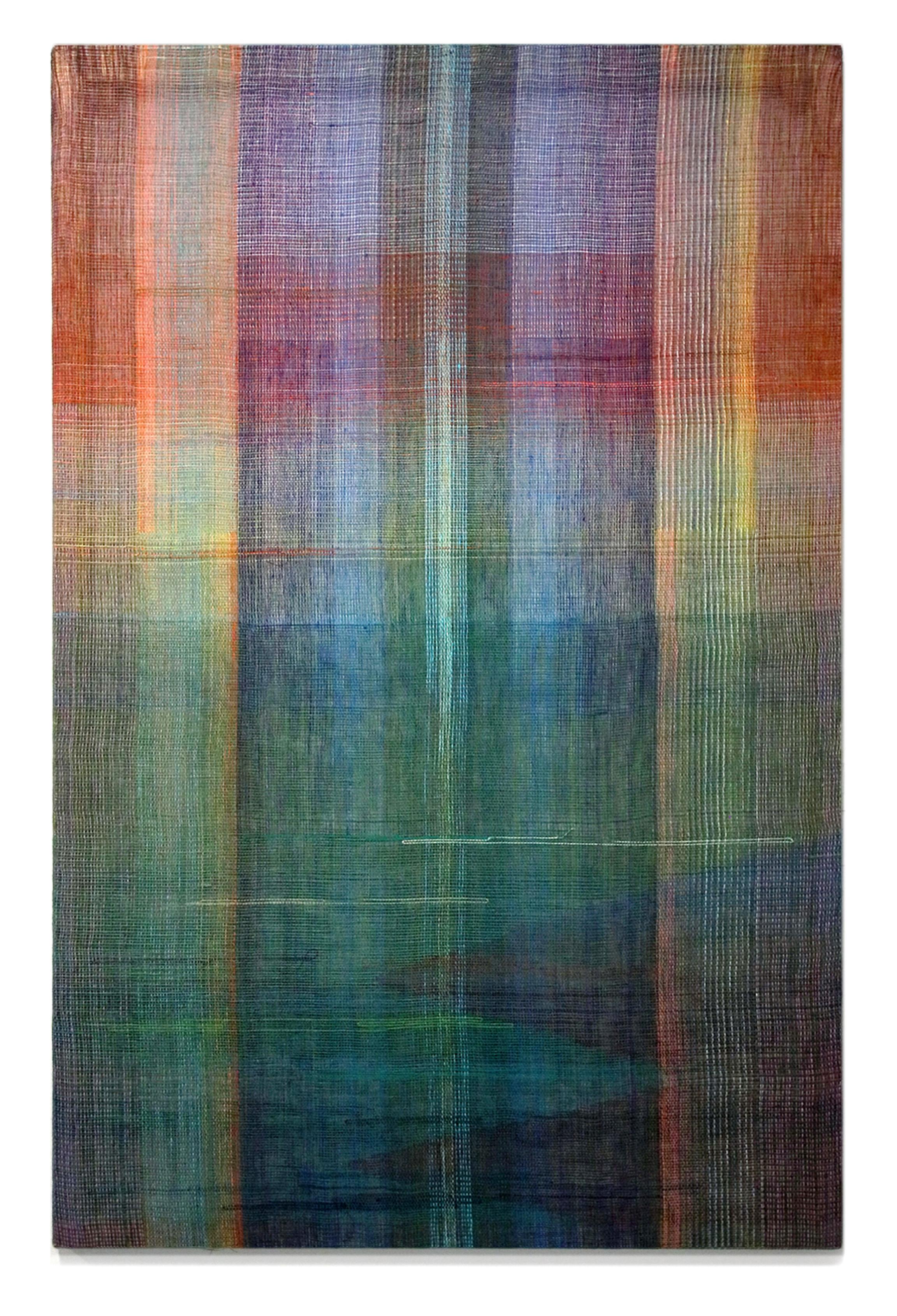 Habitat III - Handwoven Landscape Painting, Modern Woven and Painted Artwork For Sale 1