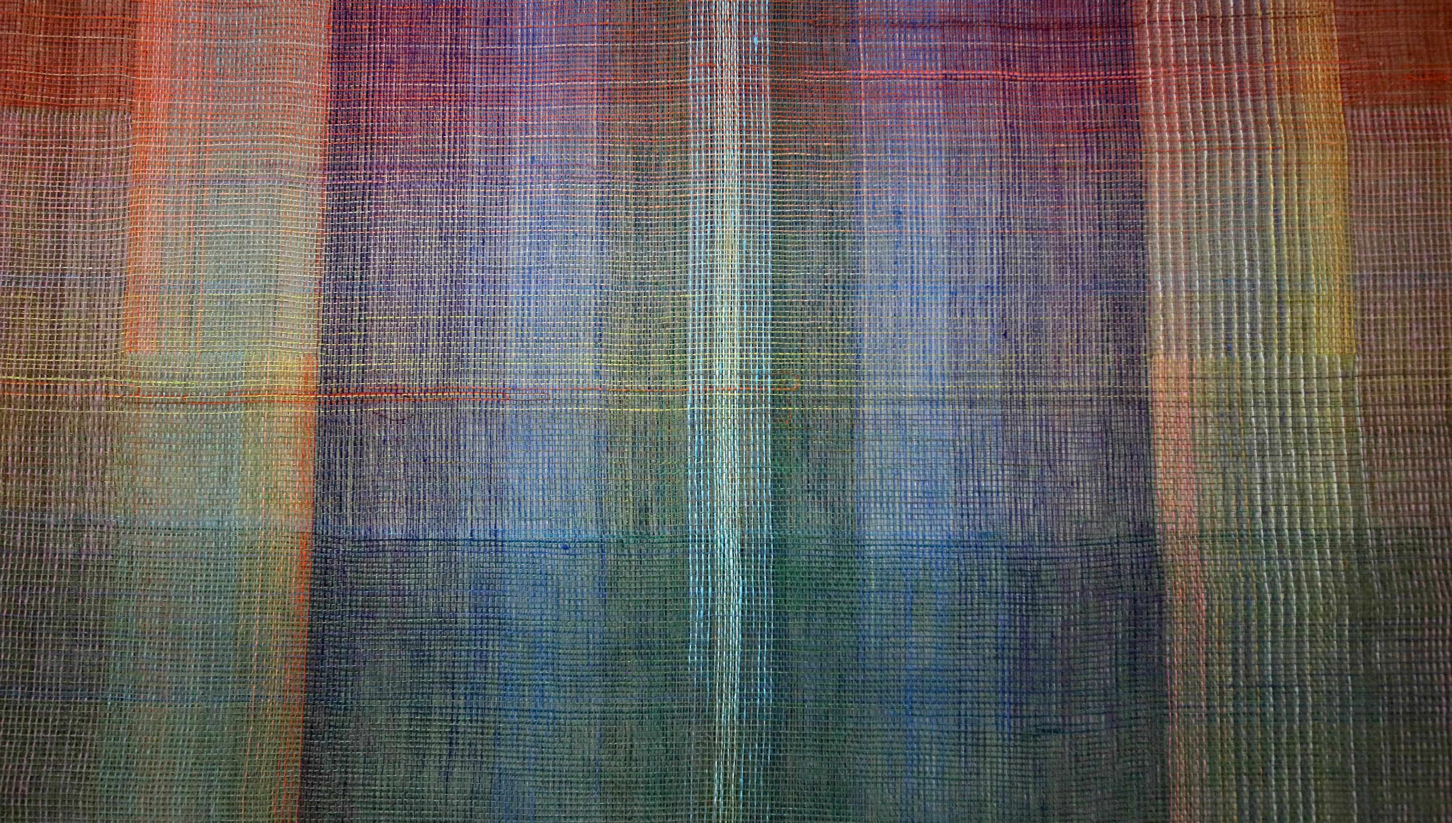 Habitat III - Handwoven Landscape Painting, Modern Woven and Painted Artwork For Sale 2