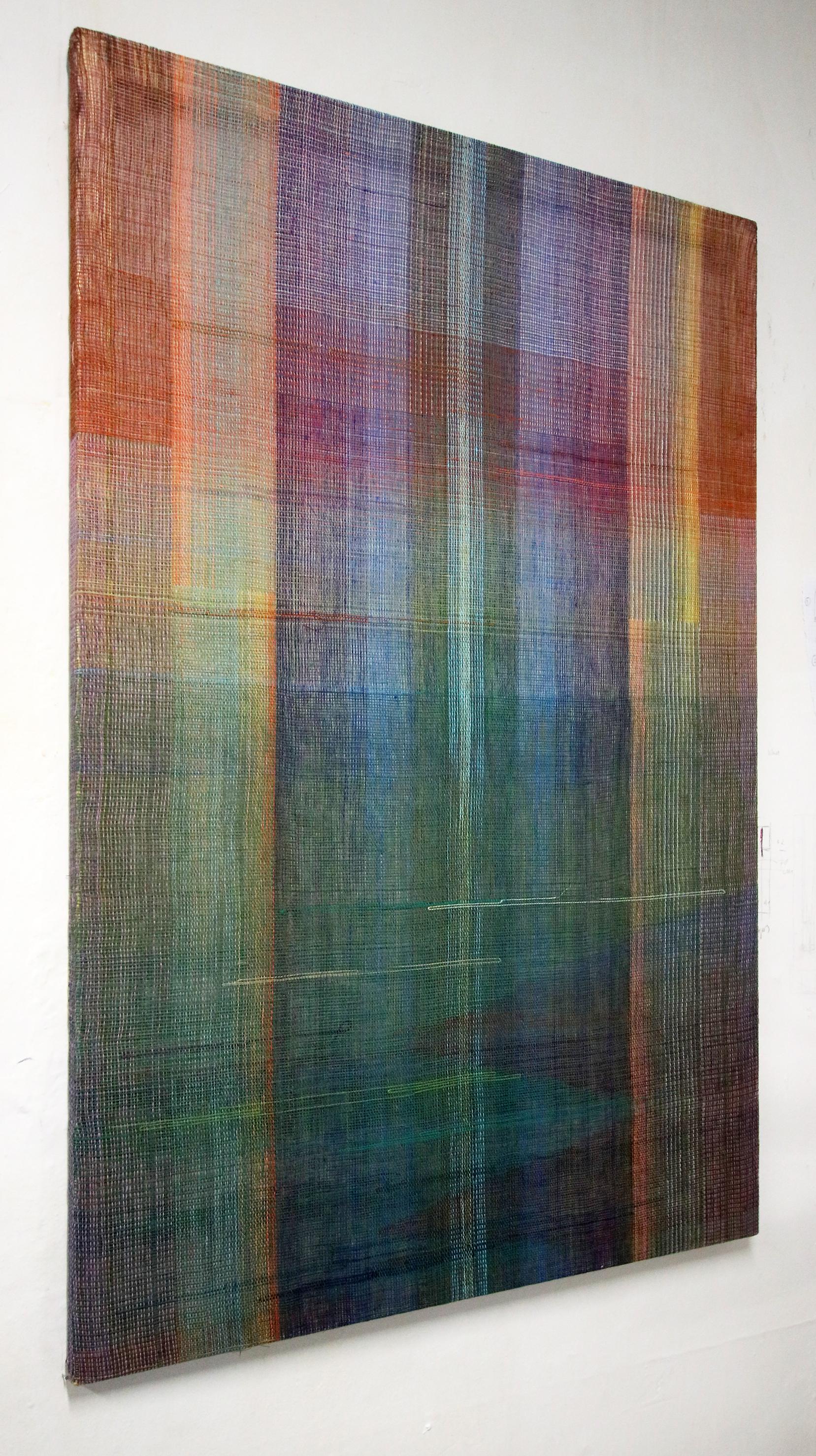 Habitat III - Handwoven Landscape Painting, Modern Woven and Painted Artwork For Sale 3