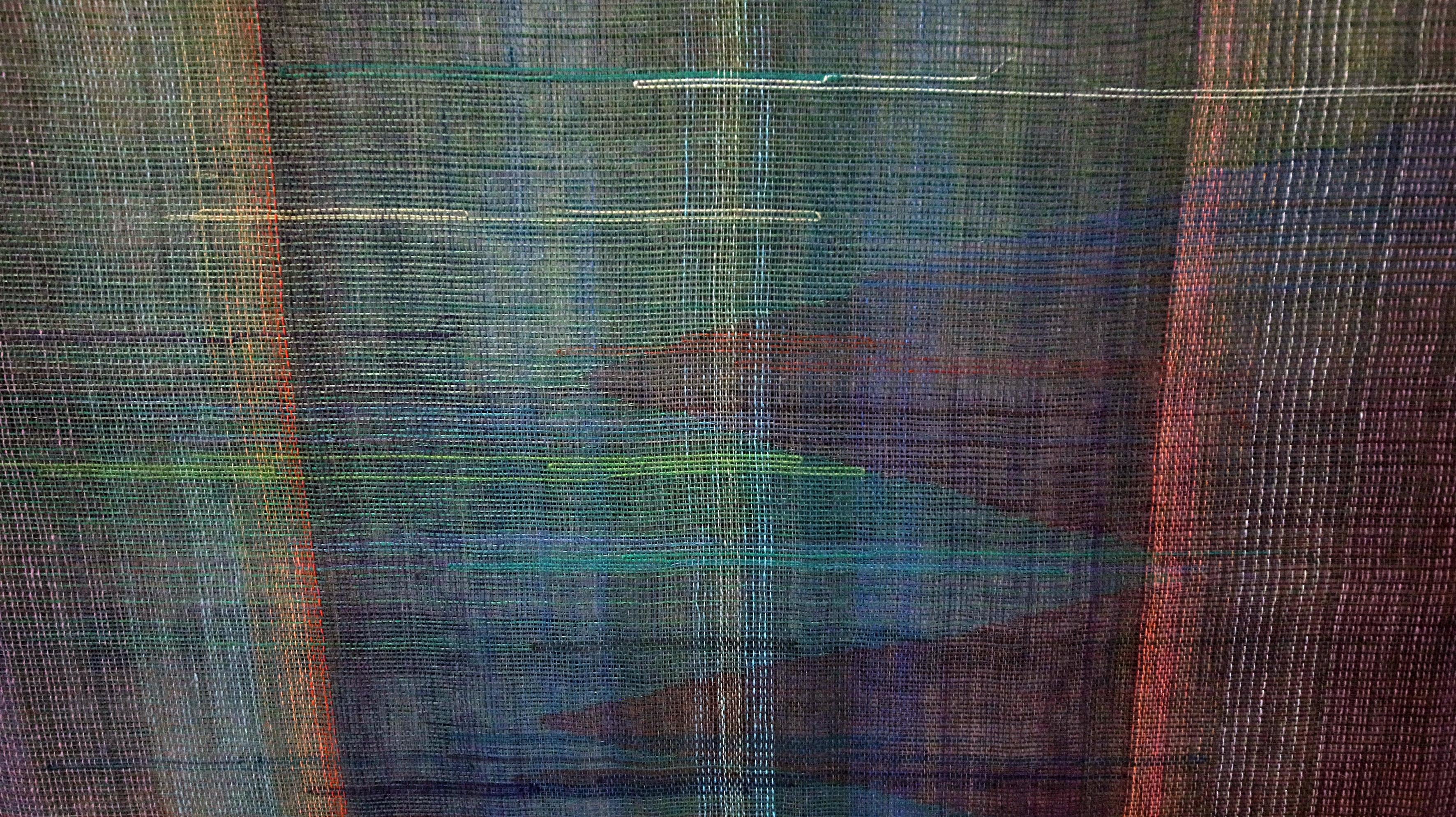 Habitat III - Handwoven Landscape Painting, Modern Woven and Painted Artwork For Sale 4