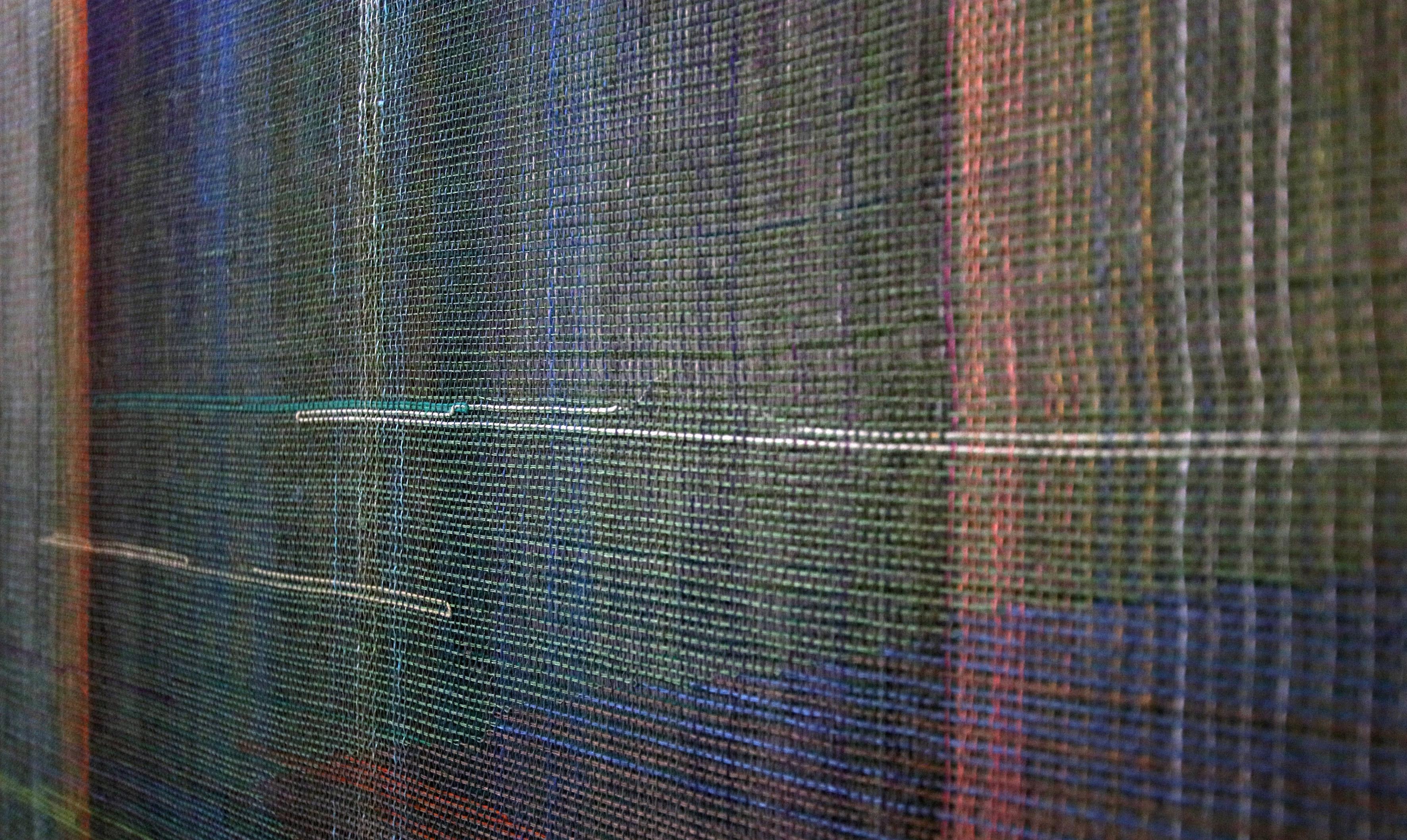 Habitat III - Handwoven Landscape Painting, Modern Woven and Painted Artwork For Sale 5