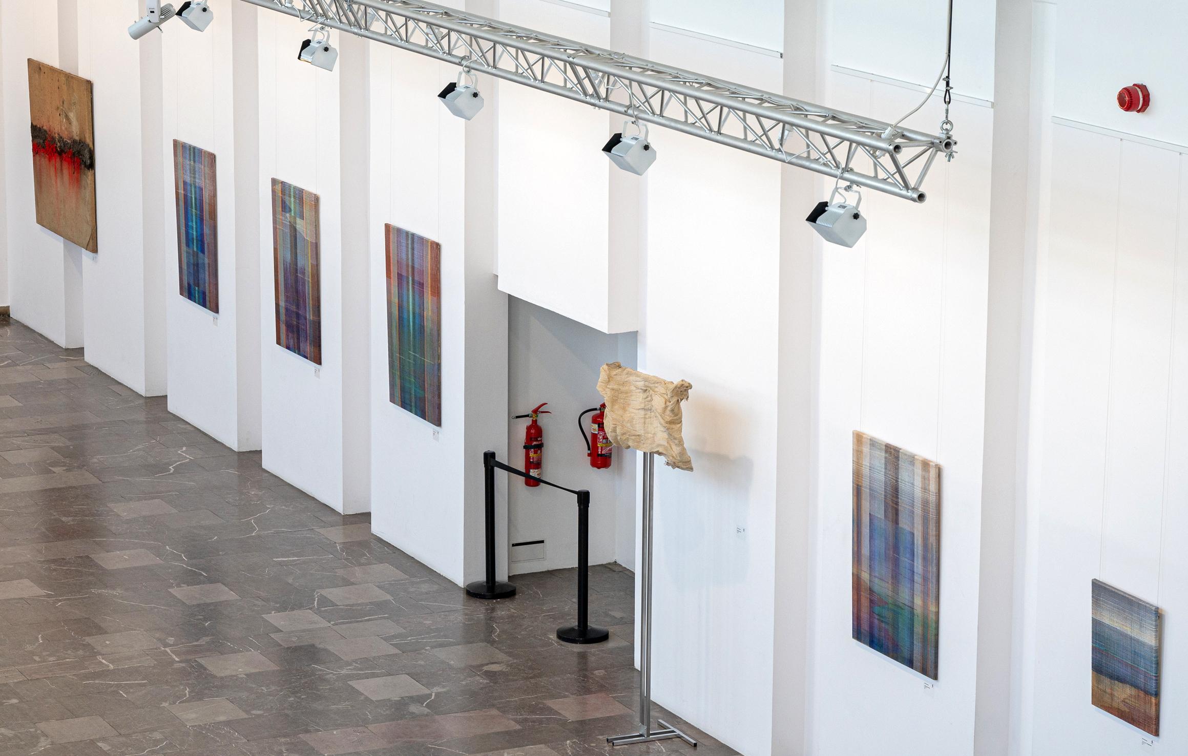 Habitat III - Handwoven Landscape Painting, Modern Woven and Painted Artwork For Sale 8