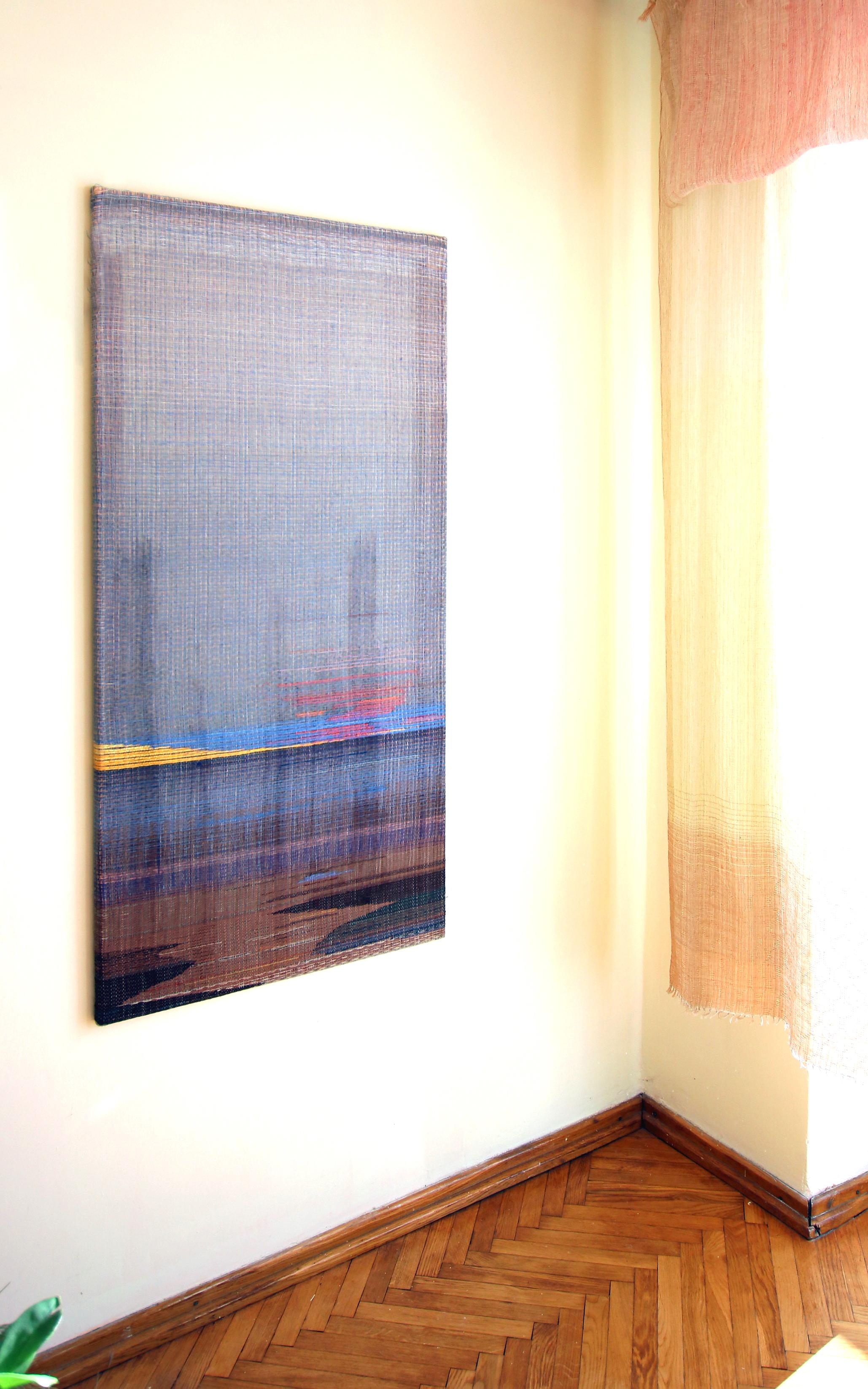Horizon, Cabo Sardão - Abstract Landscape, Contemporary Painted and Woven Artwork - Painting by Marta Pokojowczyk