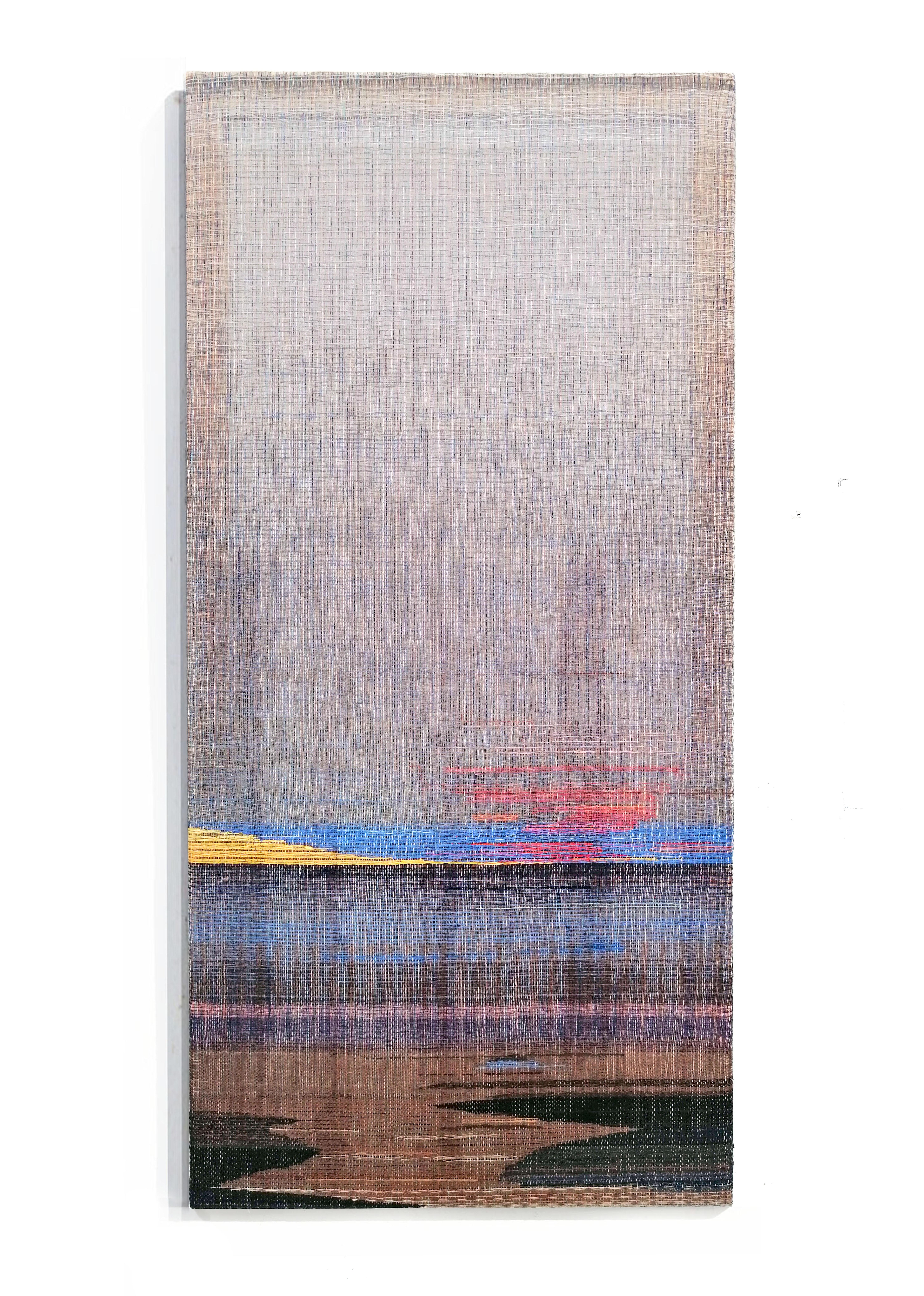 Horizon, Cabo Sardo - Paysage abstrait, œuvre d'art contemporaine peinte et tissée