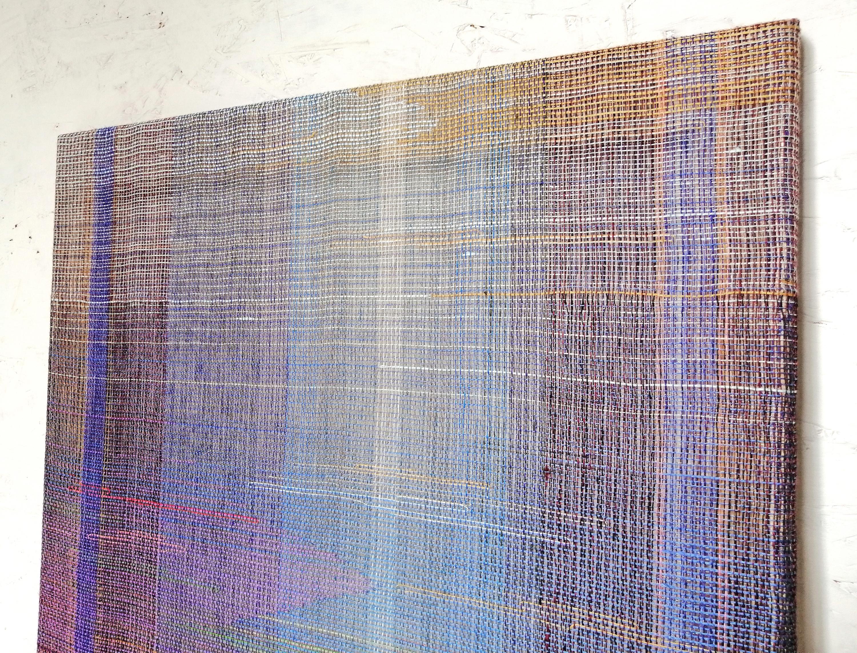 Entre Palabras III, Paisaje Abstracto, Obra de Arte Contemporánea Tejida y Pintada - Abstract Painting Gris de Marta Pokojowczyk