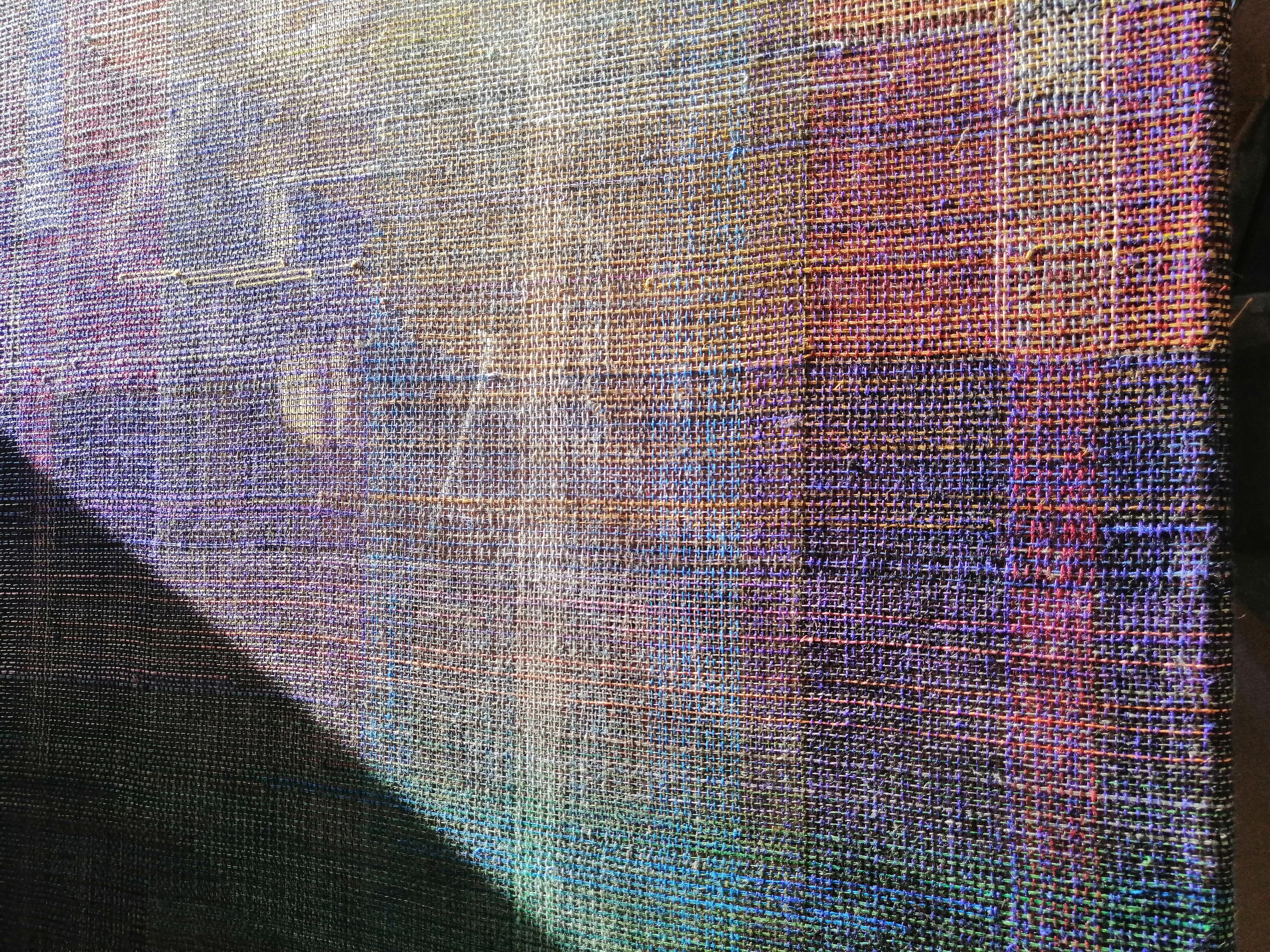 Meadow - Paesaggio astratto, opera d'arte contemporanea tessuta e dipinta - Abstract Painting Grigio di Marta Pokojowczyk