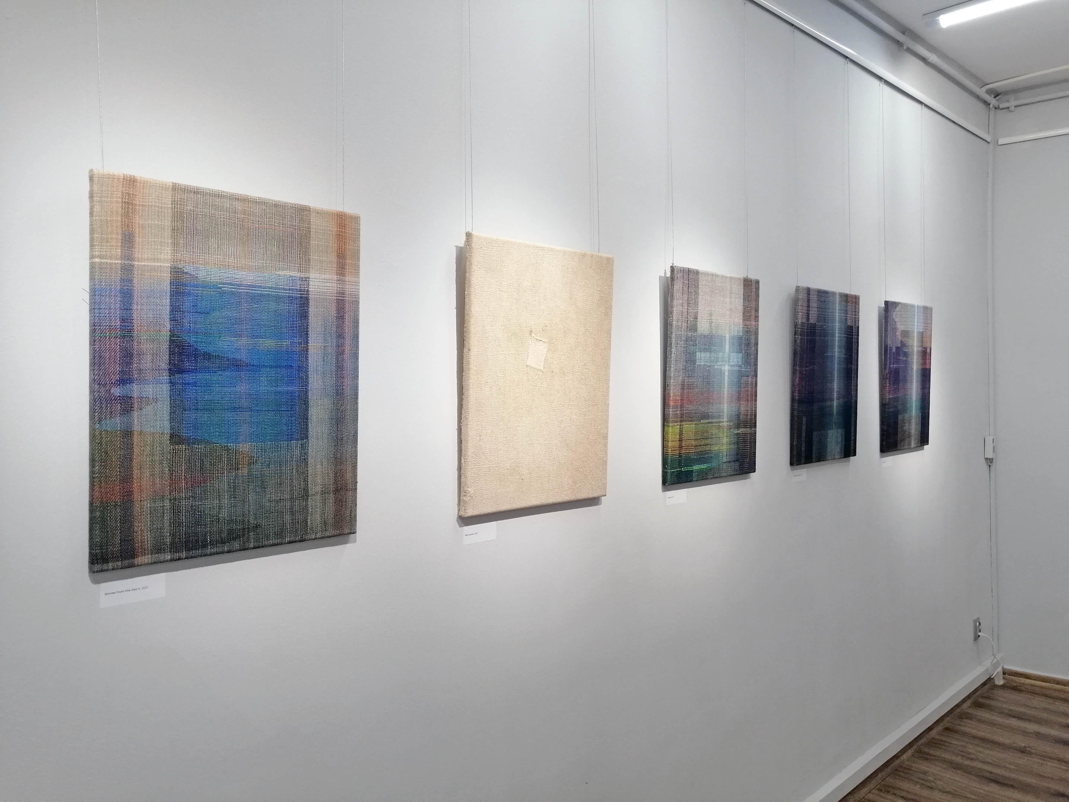 Senses - Paysage abstrait, œuvre d'art contemporaine tissée et peinte en vente 2