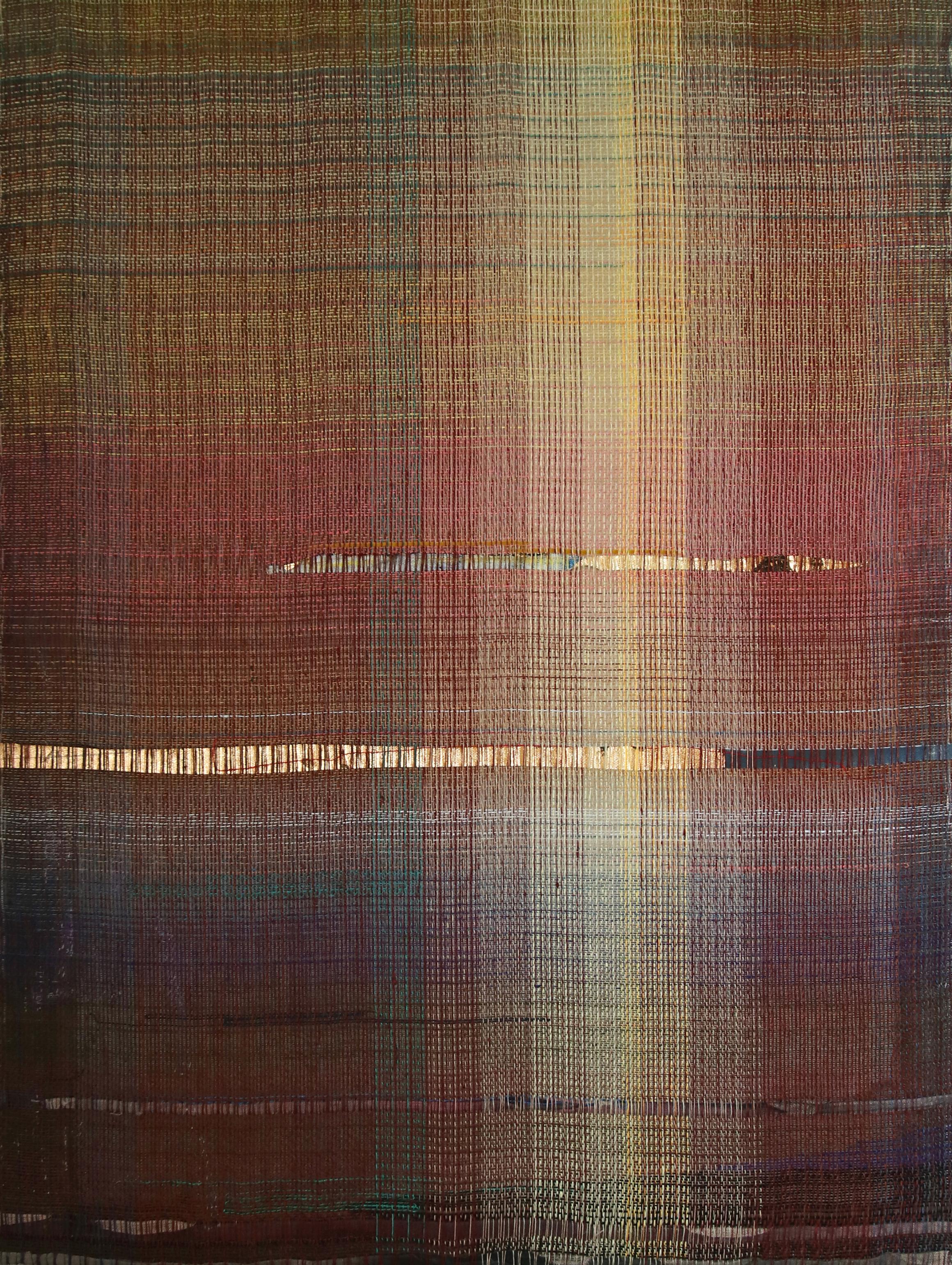 Marta Pokojowczyk Abstract Painting - The Beacon - from Light Series, Contemporary Woven and Painted Abstract Artwork