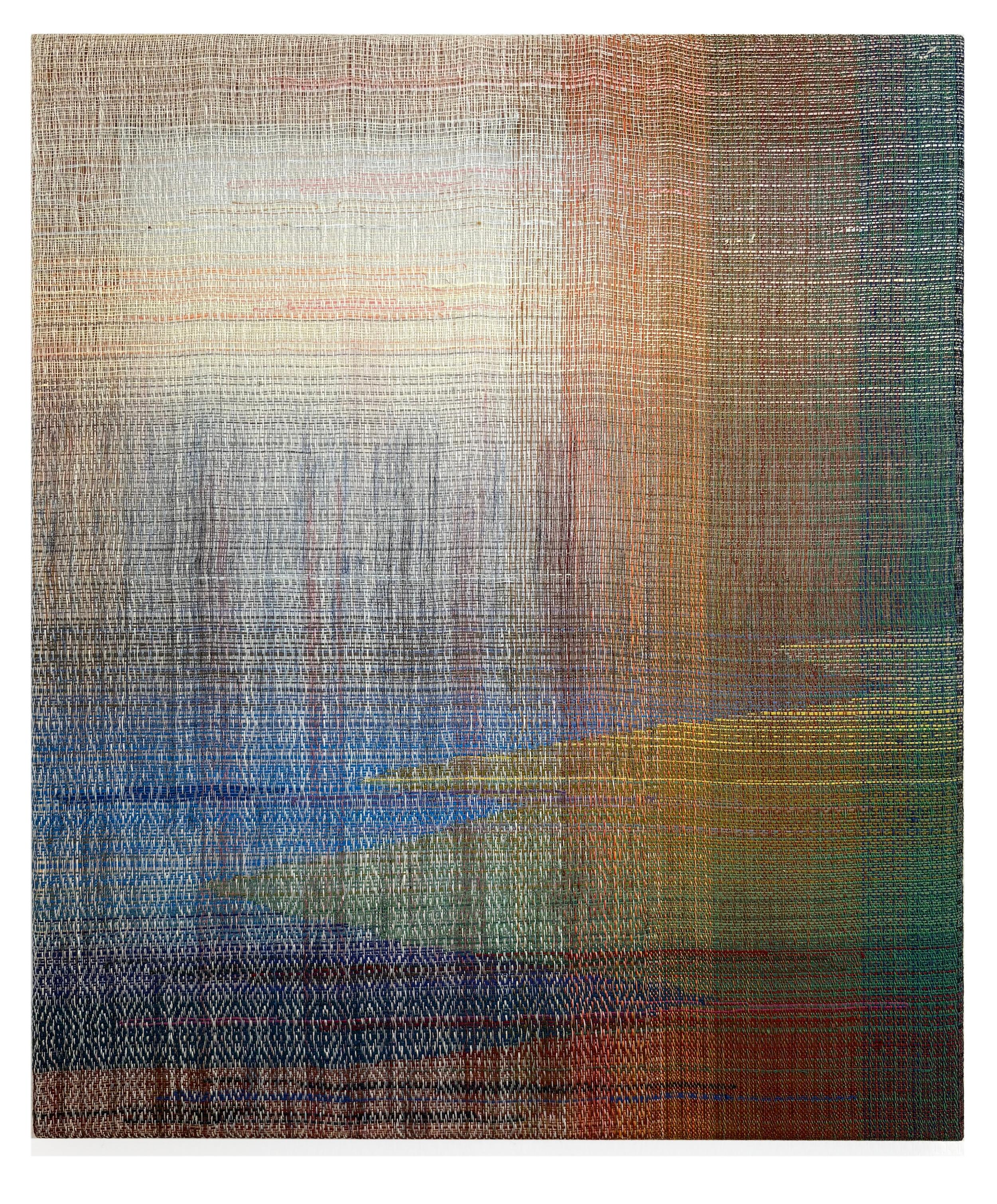 El calor - Tejido a mano  Paisaje Abstracto, Obra de Arte Contemporánea Tejida y Pintada