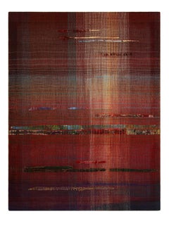The Red Moon -from Light Series, Contemporary Woven and Painted Abstract Artwork