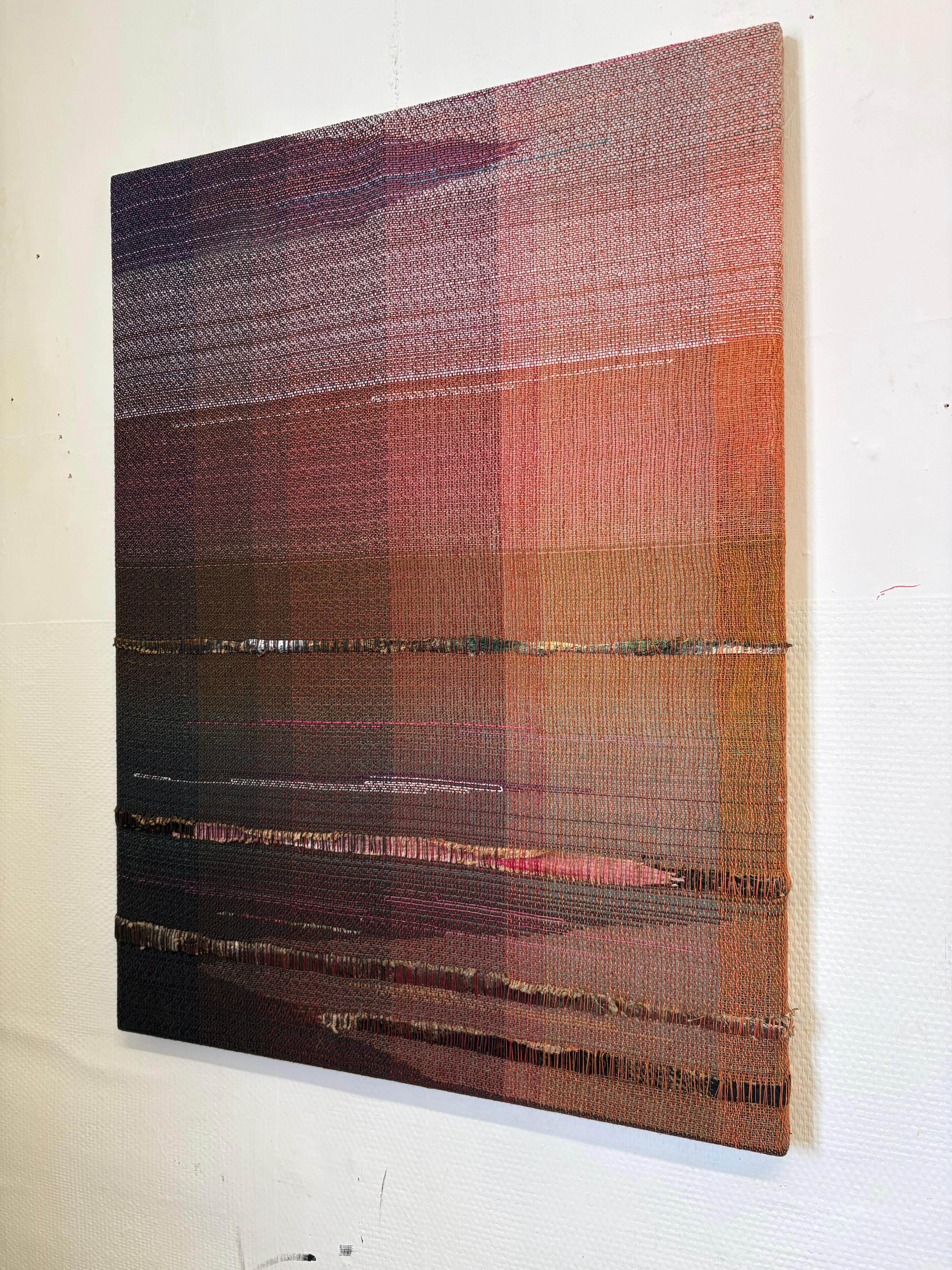 The Roots - Contemporary Woven and Painted Abstract Artwork - Brown Landscape Painting by Marta Pokojowczyk