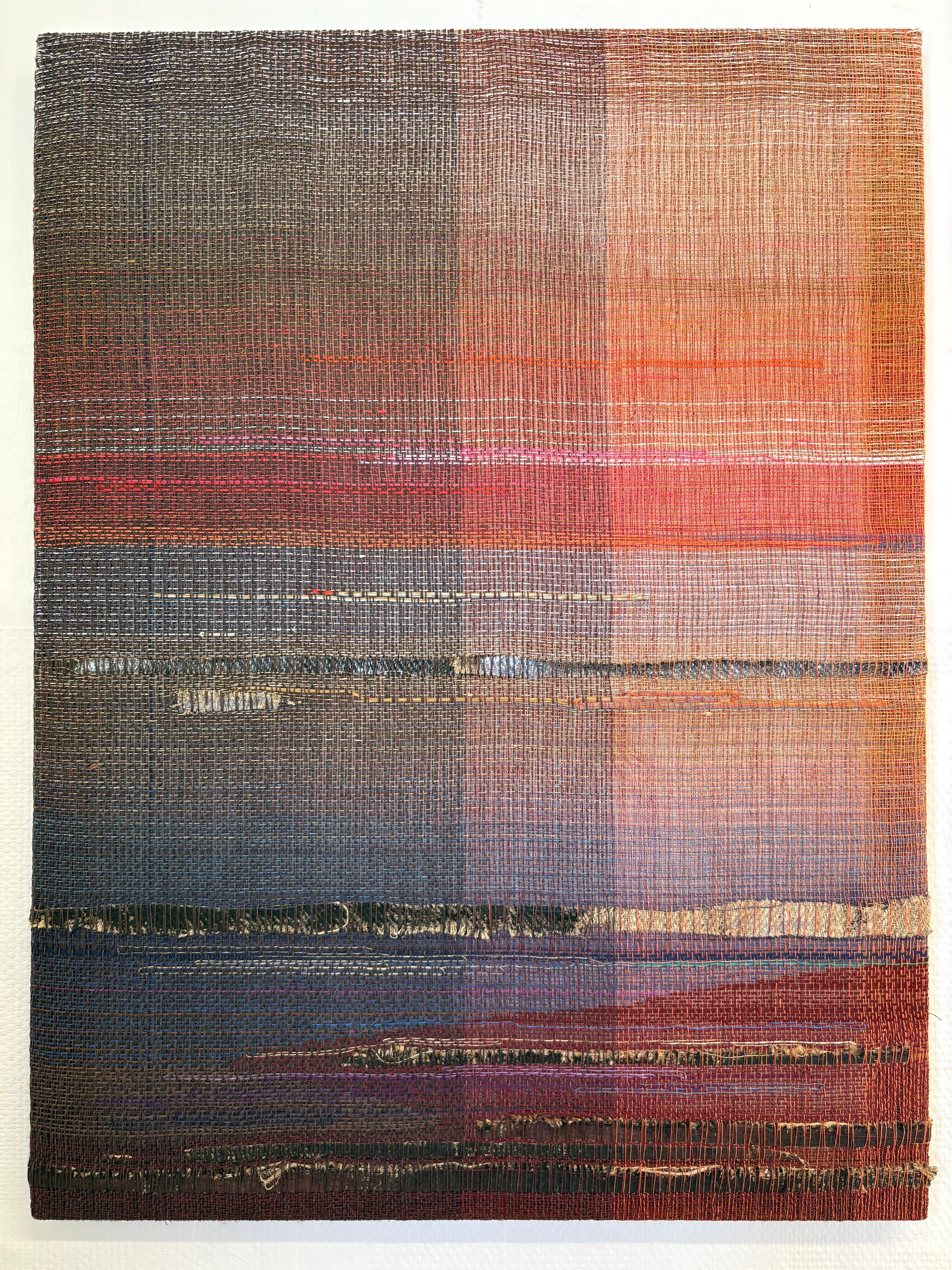 El peso del calor - Obra de arte abstracta contemporánea tejida y pintada