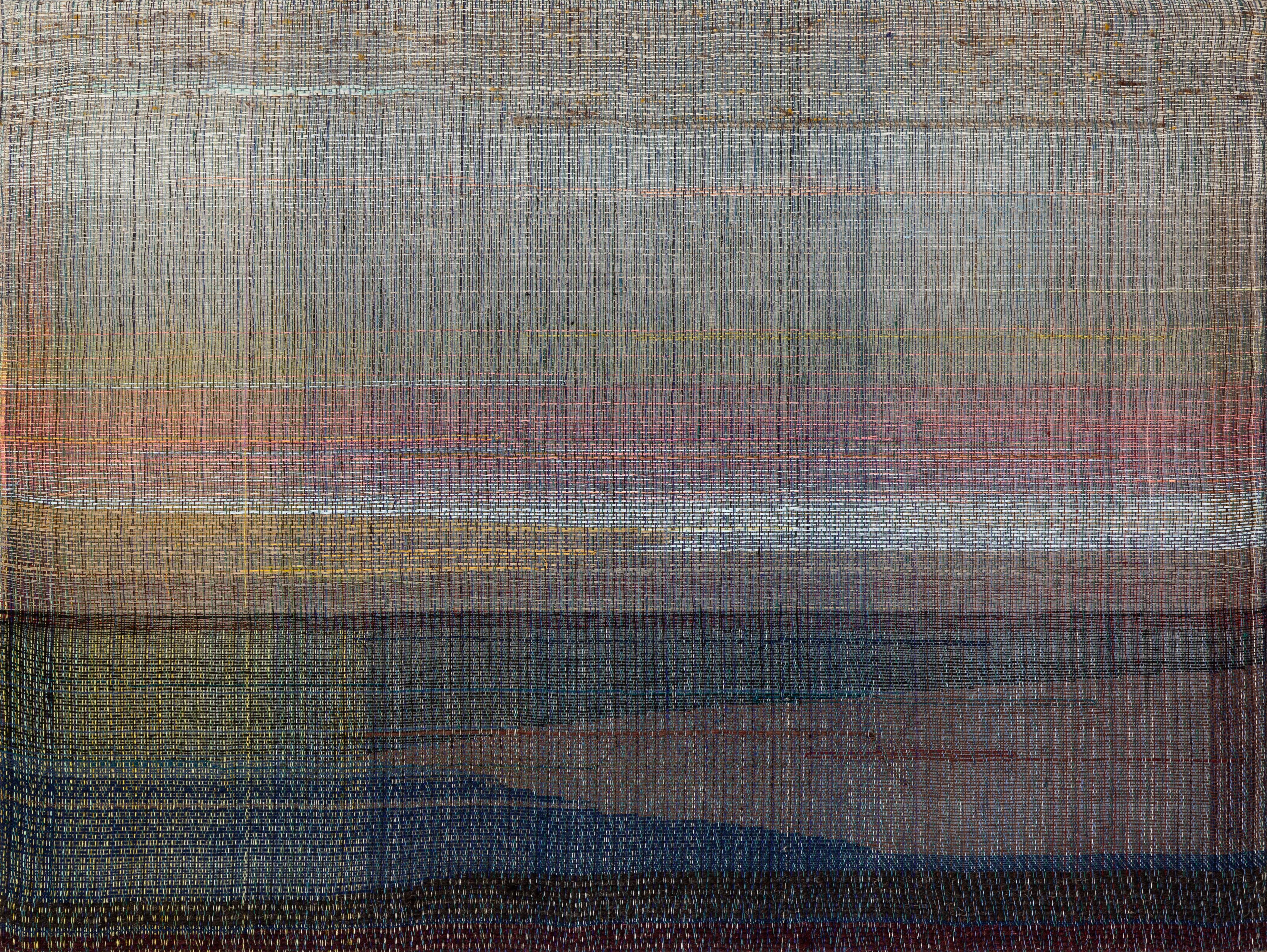 Untitled 1 - Handwoven Landscape Painting, Wowen and Painted Artwork - Gray Abstract Painting by Marta Pokojowczyk