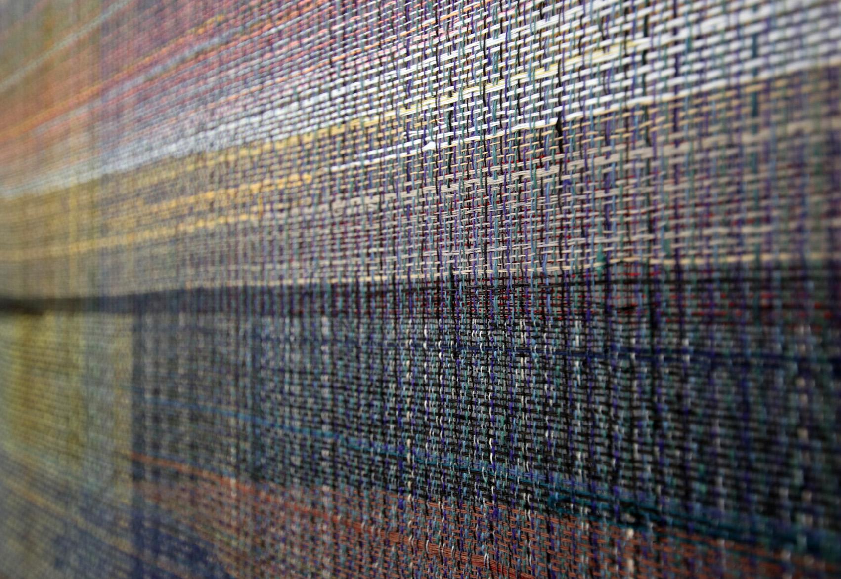 Untitled, from the Horizon series, handwoven landscape, linen yarn, organic cotton, wool, 60 x 80 cm, 2024. 

Canvas is entirely constructed on a weaving loom. Each of the steps of the process of creation is connected with building and exploring the