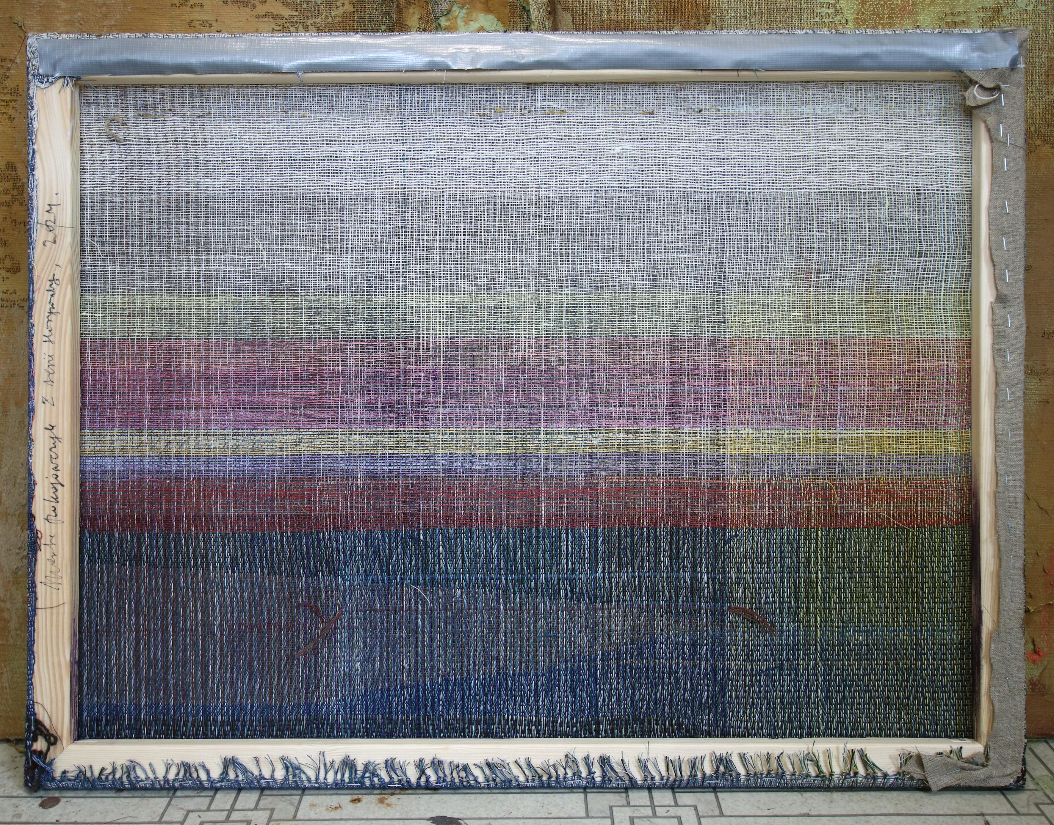 Untitled 1 - Handwoven Landscape Painting, Wowen and Painted Artwork For Sale 3