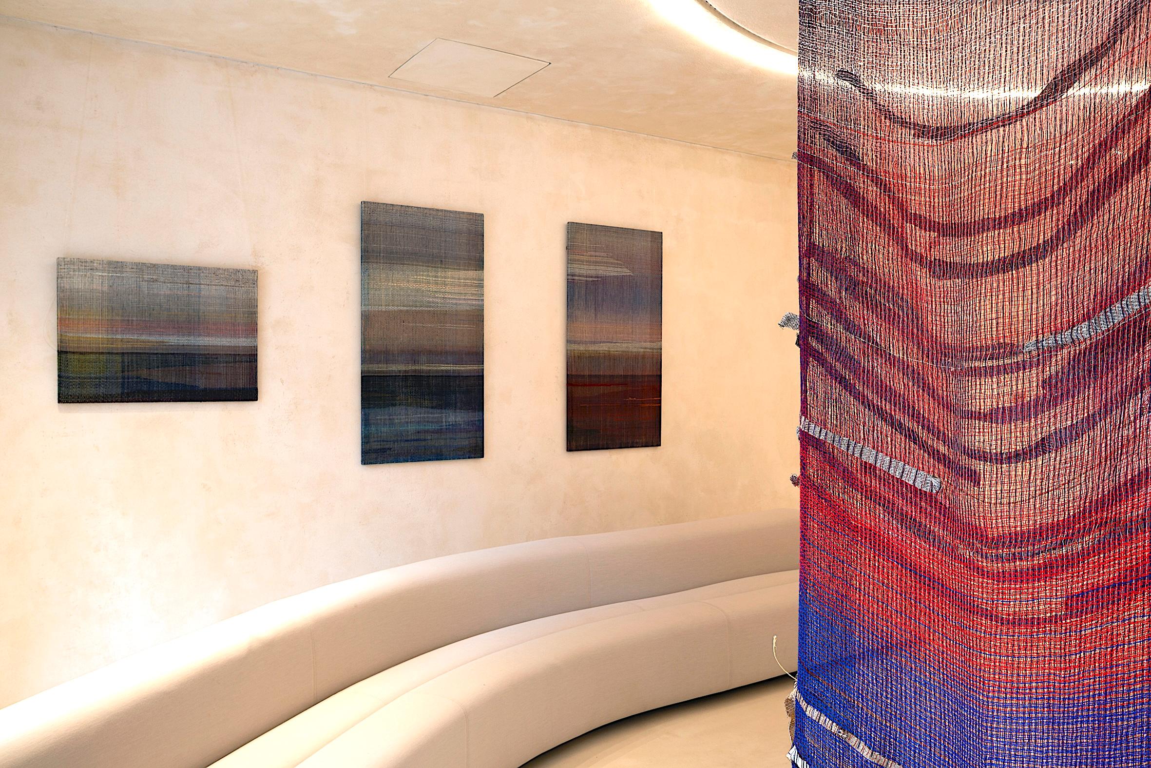 Untitled 1 - Handwoven Landscape Painting, Wowen and Painted Artwork For Sale 4