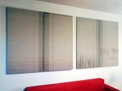 Dittico senza titolo - Pittura tessuta a mano, Opera d'arte in lino, tessuto di canapa, oggetto da parete