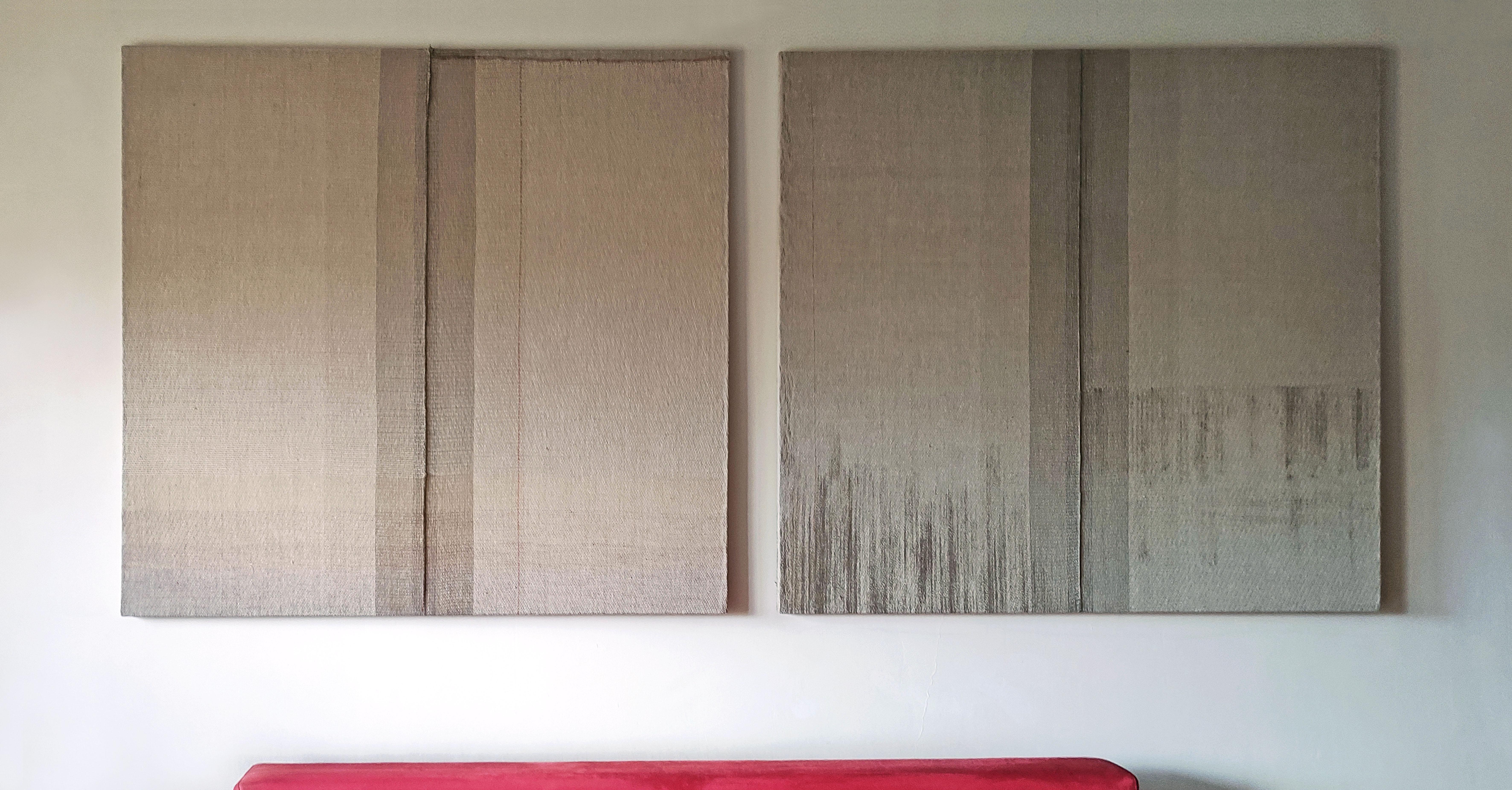 Untitled Diptych - Handwoven Painting,  Linen, Hemp Textile Artwork, Wall Object For Sale 1