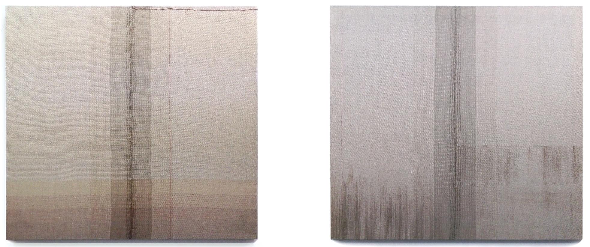 Dittico senza titolo - Pittura tessuta a mano,  Opera d'arte in lino, tessuto di canapa, oggetto da parete